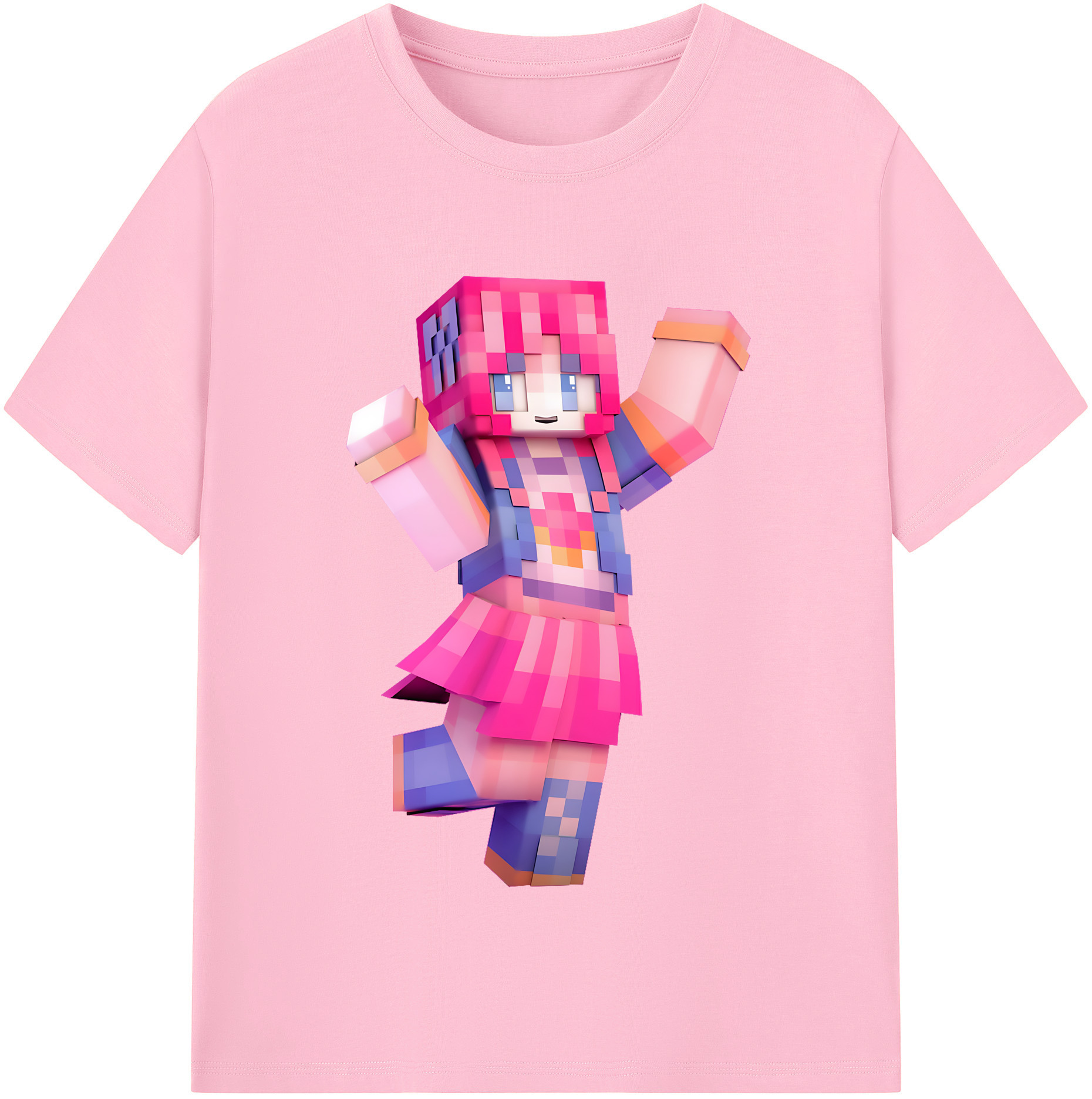 （画像用） マインクラフト ブロックの世界 Minecraft MC Block world 綿100％半袖Tシャツ（フロントプリント）