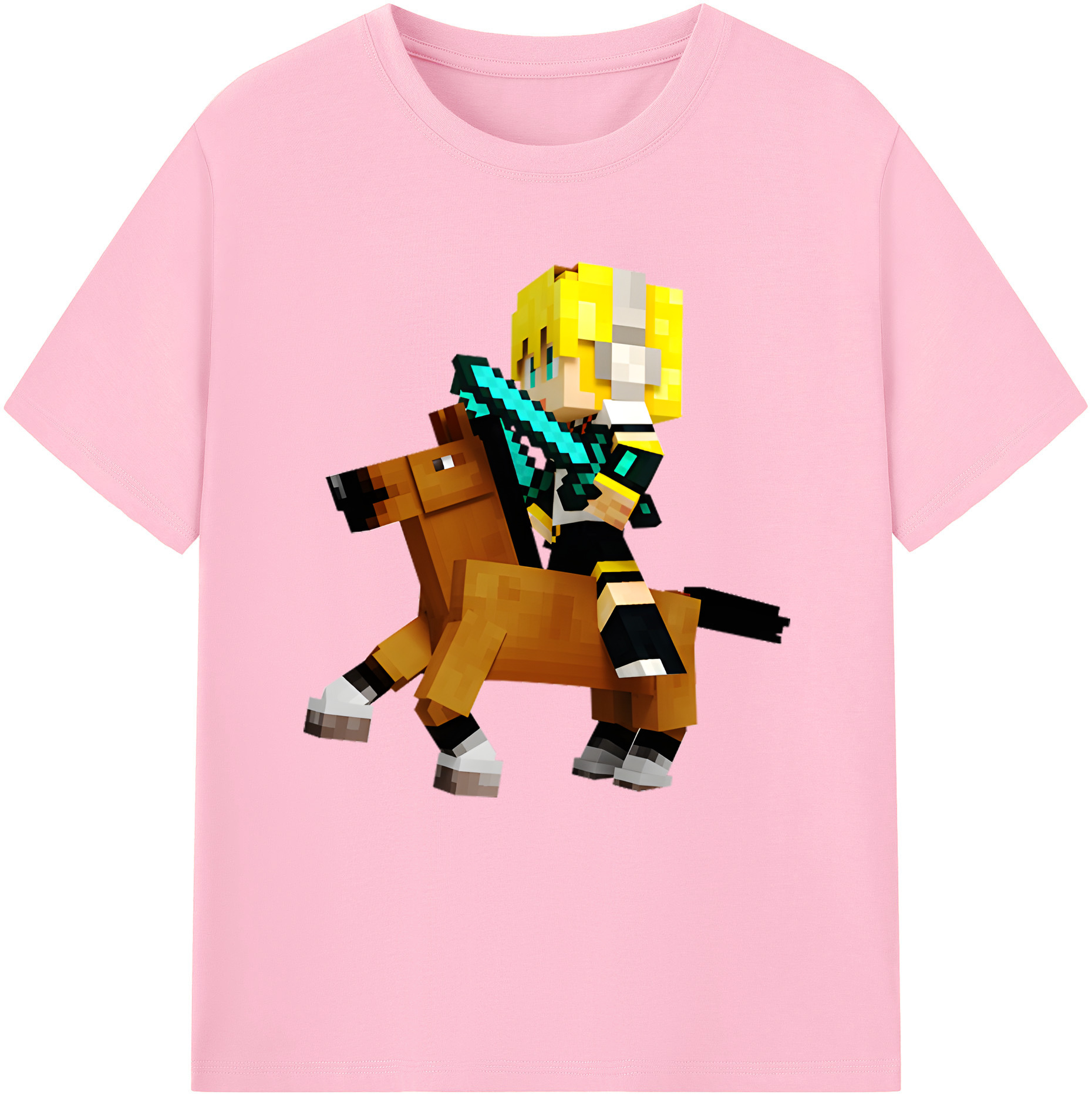 （画像用） マインクラフト ブロックの世界 Minecraft MC Block world 綿100％半袖Tシャツ（フロントプリント）