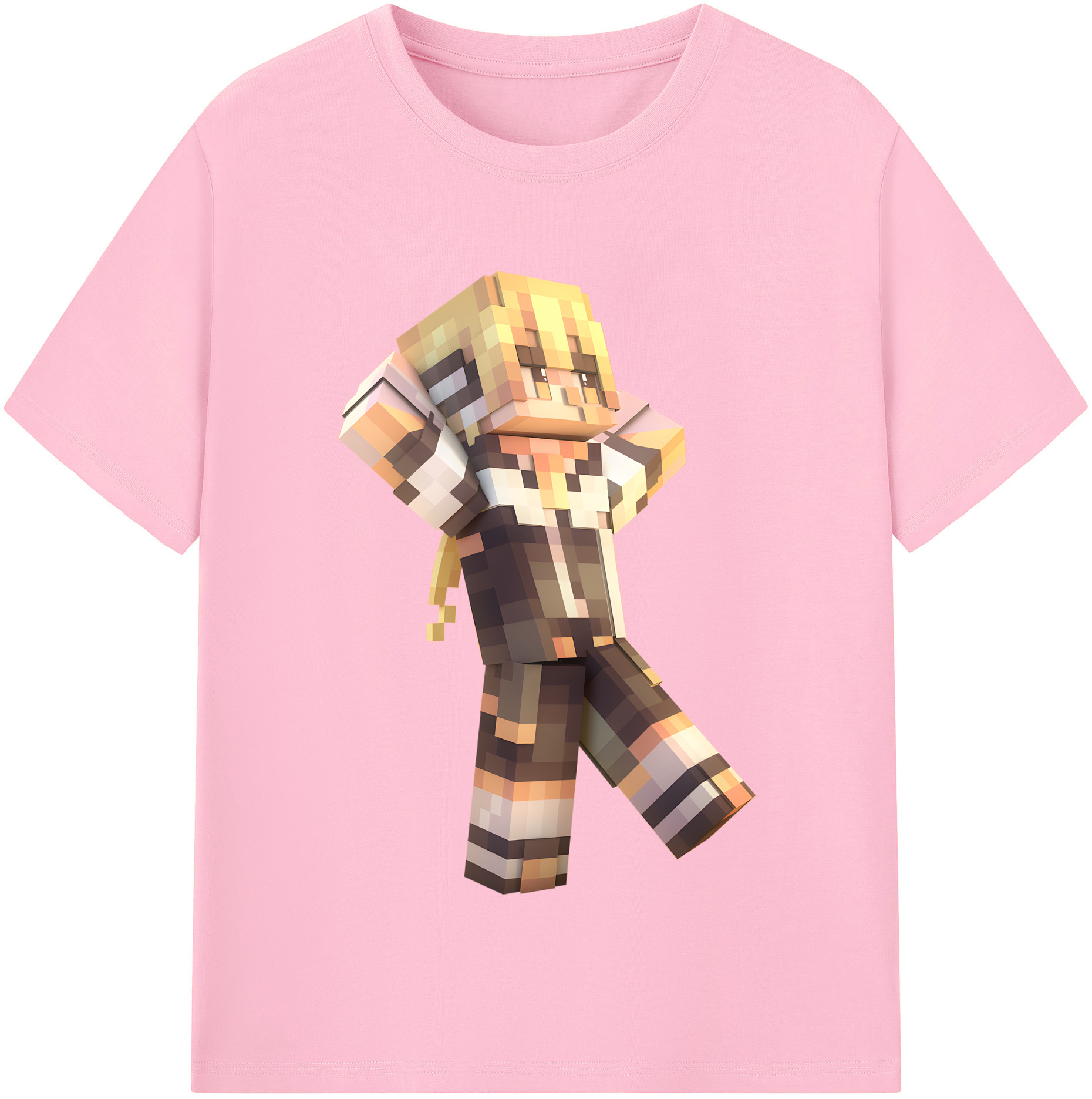 （画像用） マインクラフト ブロックの世界 Minecraft MC Block world 綿100％半袖Tシャツ（フロントプリント）
