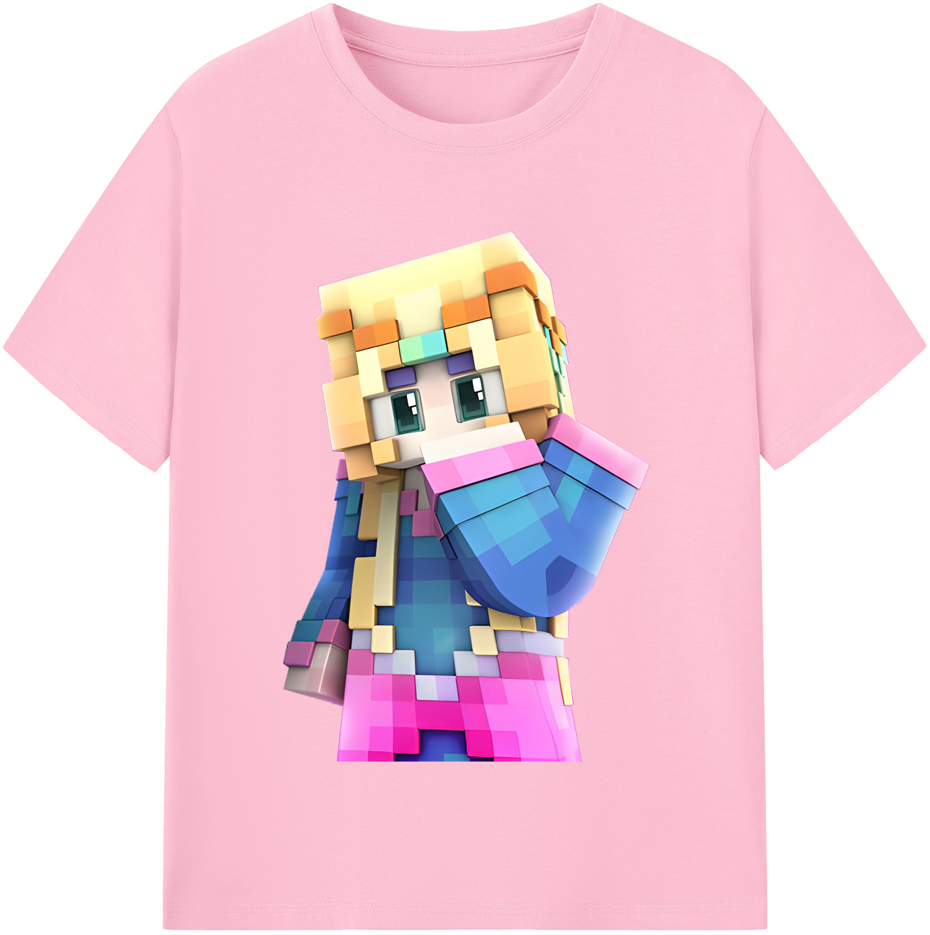 （画像用） マインクラフト ブロックの世界 Minecraft MC Block world 綿100％半袖Tシャツ（フロントプリント）
