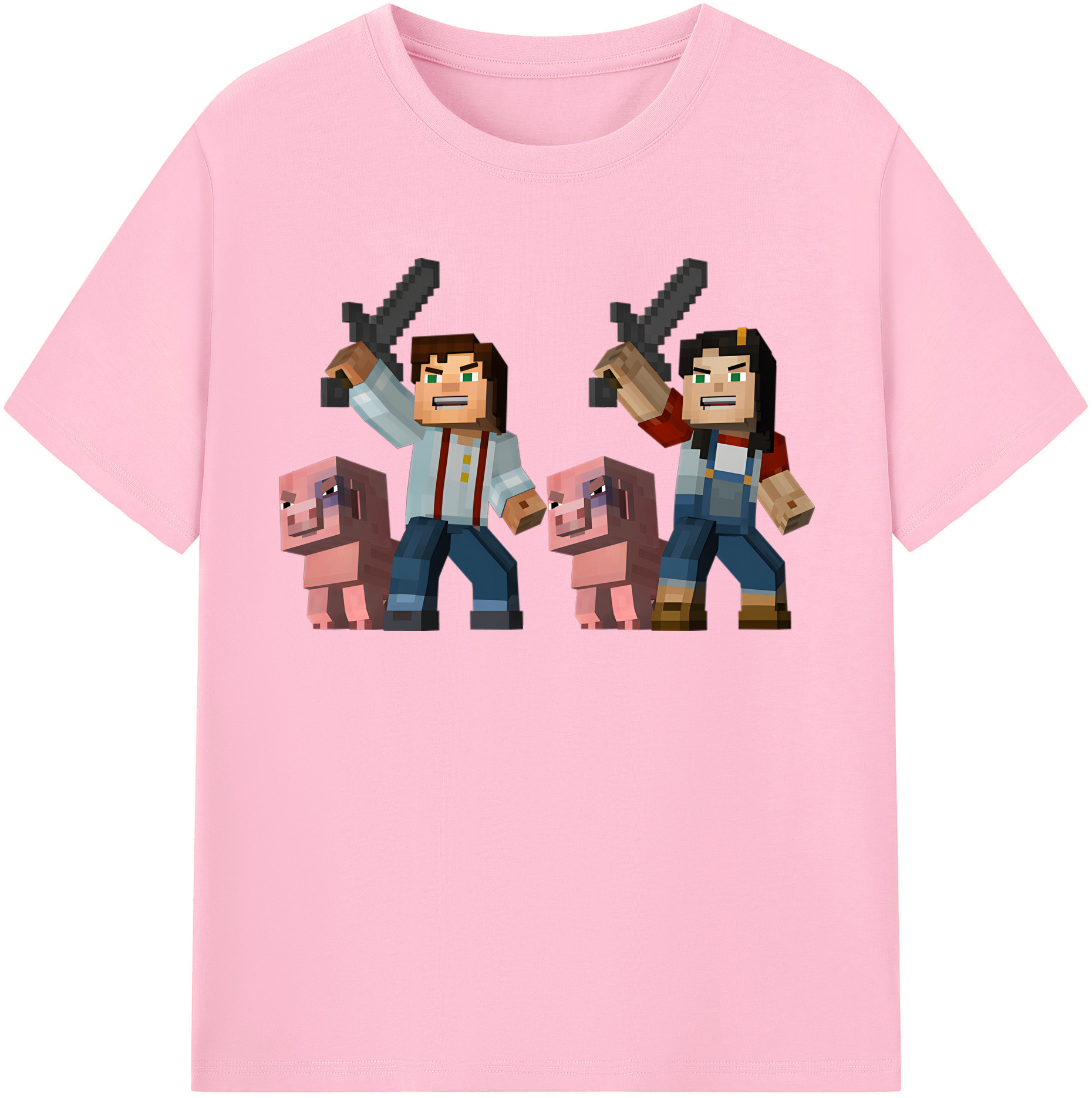 （画像用） マインクラフト ブロックの世界 Minecraft MC Block world 綿100％半袖Tシャツ（フロントプリント）