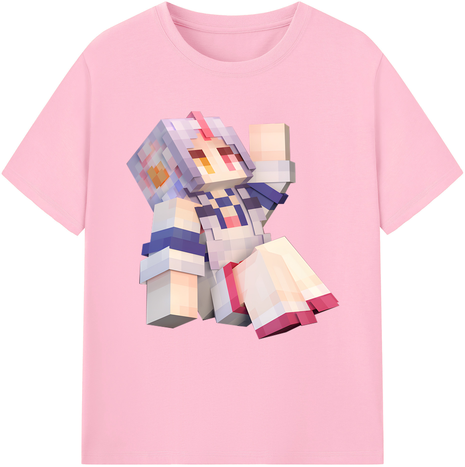 （画像用） マインクラフト ブロックの世界 Minecraft MC Block world 綿100％半袖Tシャツ（フロントプリント）