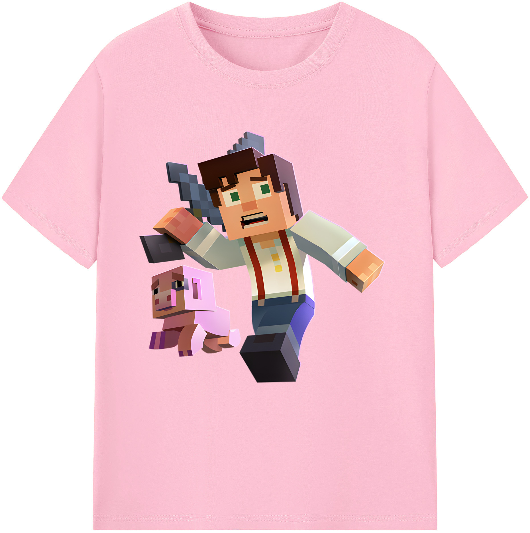 （画像用） マインクラフト ブロックの世界 Minecraft MC Block world 綿100％半袖Tシャツ（フロントプリント）