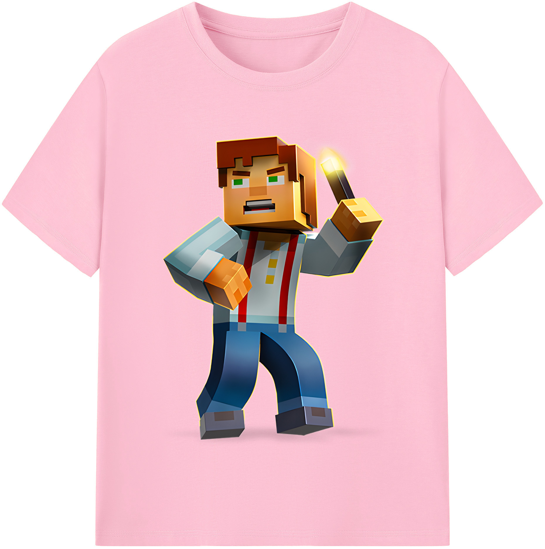 （画像用） マインクラフト ブロックの世界 Minecraft MC Block world 綿100％半袖Tシャツ（フロントプリント）