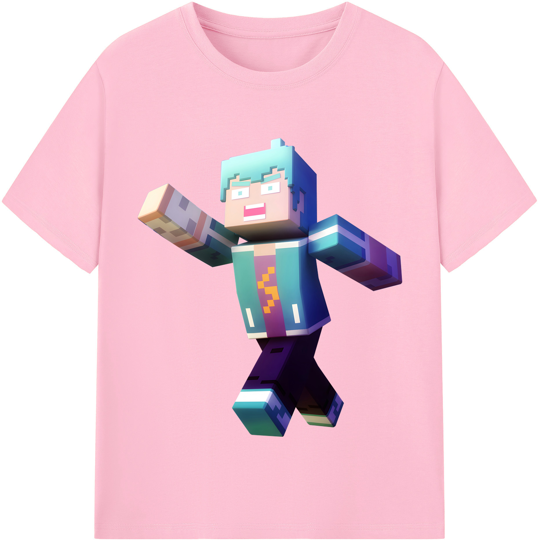 （画像用） マインクラフト ブロックの世界 Minecraft MC Block world 綿100％半袖Tシャツ（フロントプリント）
