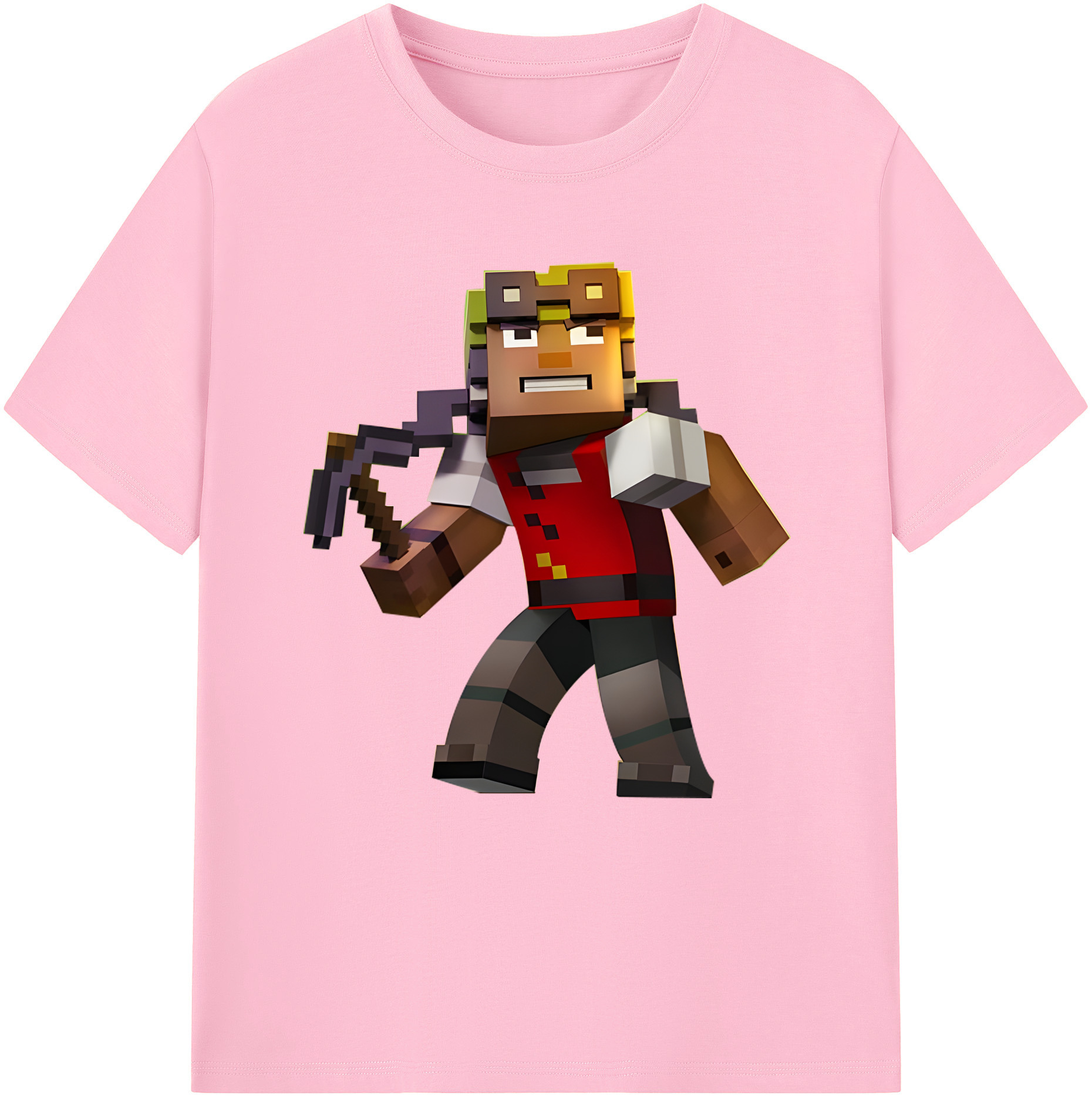 （画像用） マインクラフト ブロックの世界 Minecraft MC Block world 綿100％半袖Tシャツ（フロントプリント）
