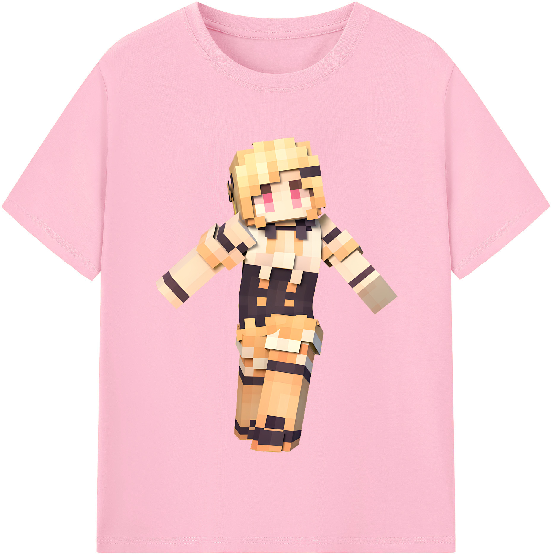 （画像用） マインクラフト ブロックの世界 Minecraft MC Block world 綿100％半袖Tシャツ（フロントプリント）