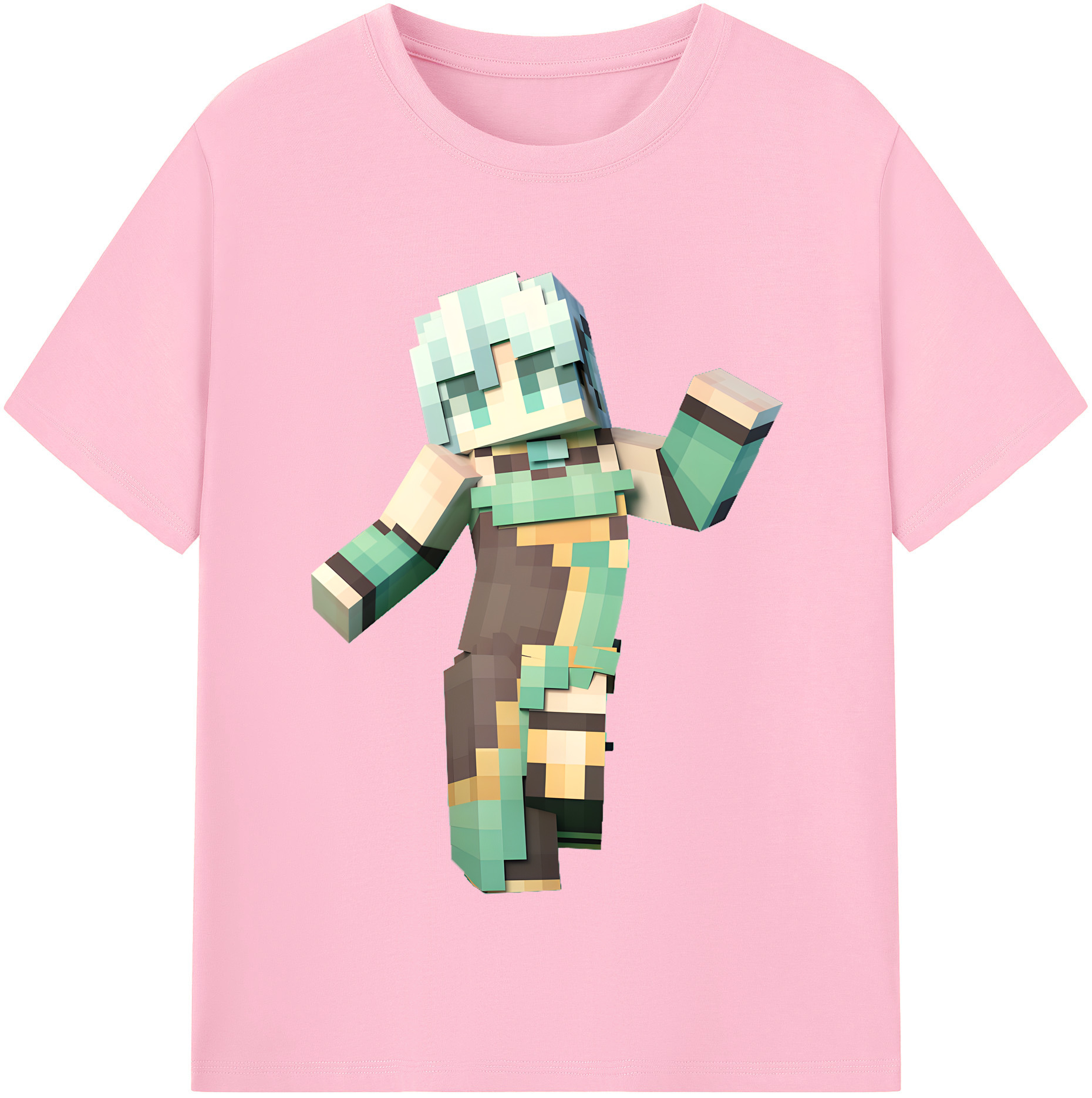 （画像用） マインクラフト ブロックの世界 Minecraft MC Block world 綿100％半袖Tシャツ（フロントプリント）