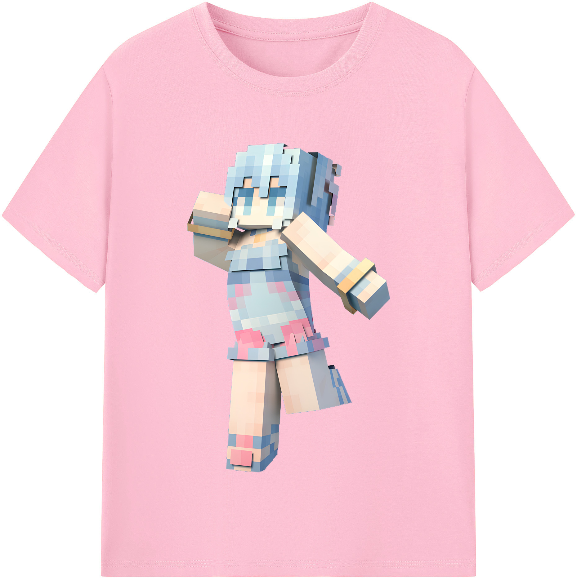 （画像用） マインクラフト ブロックの世界 Minecraft MC Block world 綿100％半袖Tシャツ（フロントプリント）