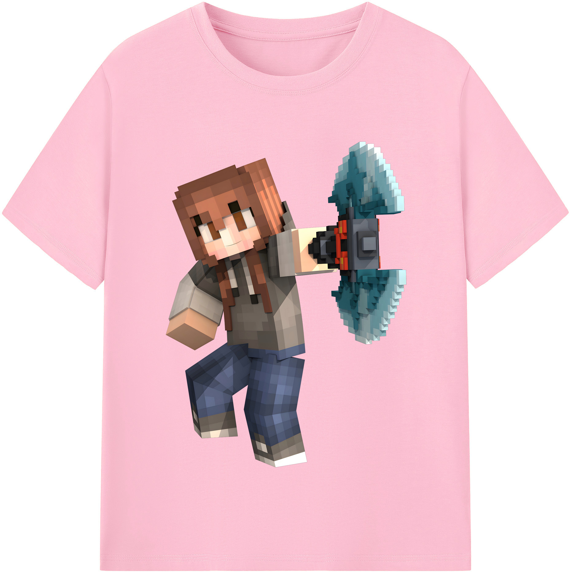 （画像用） マインクラフト ブロックの世界 Minecraft MC Block world 綿100％半袖Tシャツ（フロントプリント）