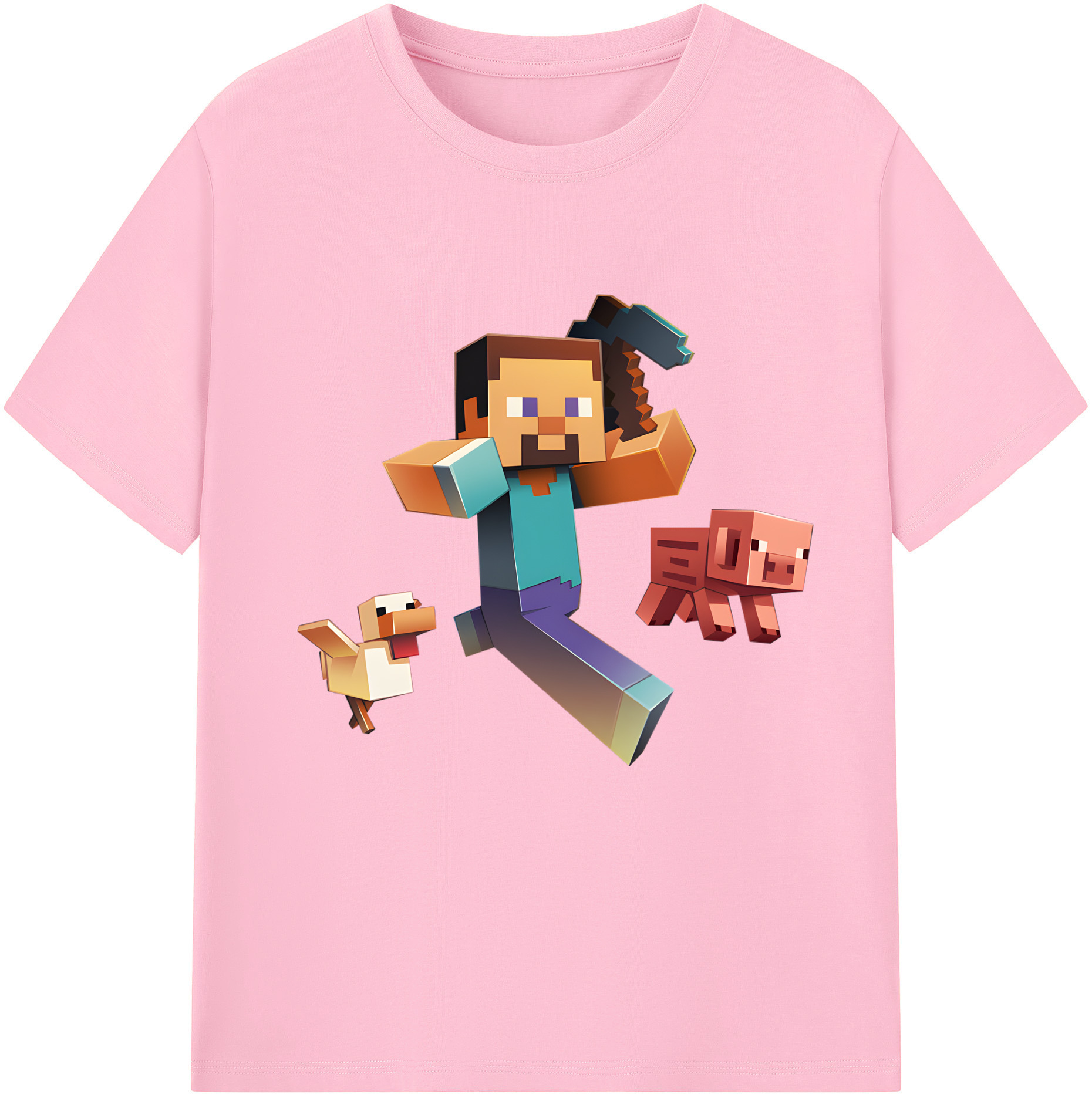 （画像用） マインクラフト ブロックの世界 Minecraft MC Block world 綿100％半袖Tシャツ（フロントプリント）