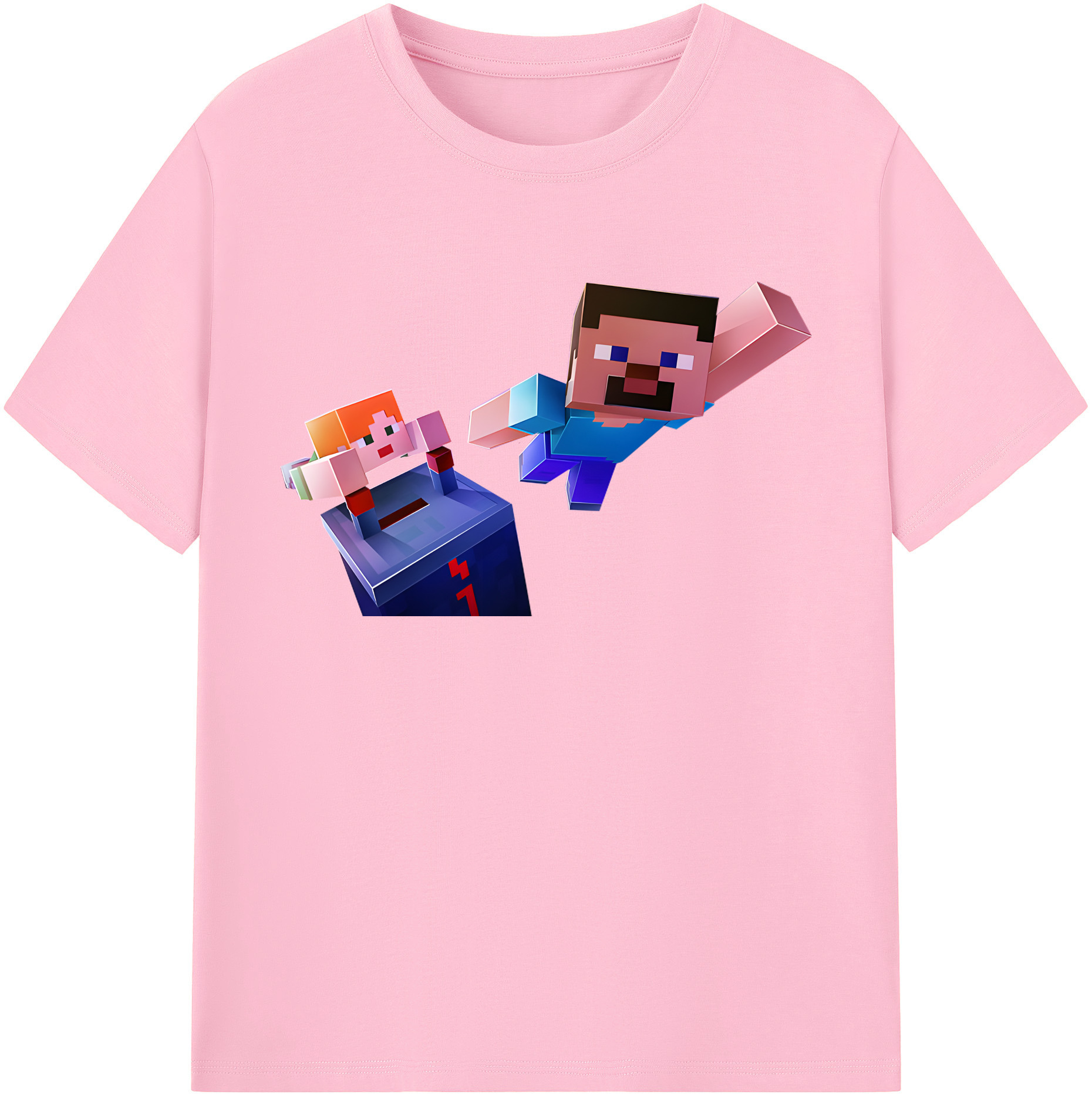 （画像用） マインクラフト ブロックの世界 Minecraft MC Block world 綿100％半袖Tシャツ（フロントプリント）
