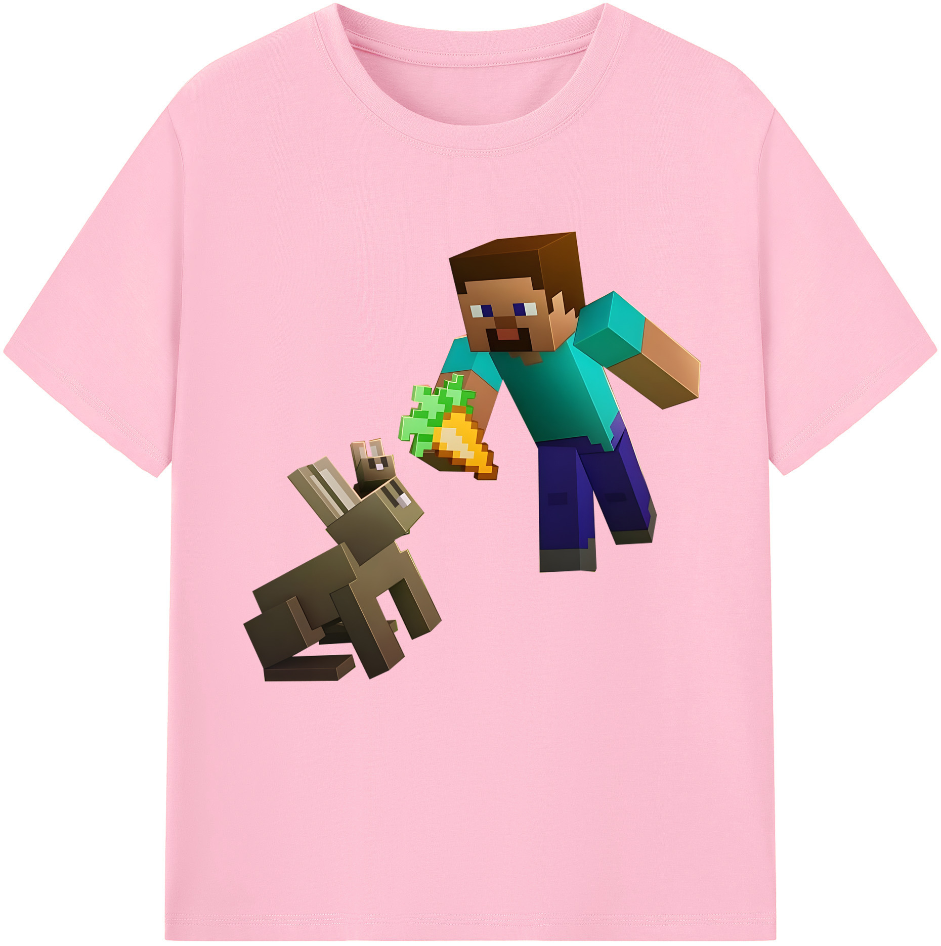 （画像用） マインクラフト ブロックの世界 Minecraft MC Block world 綿100％半袖Tシャツ（フロントプリント）