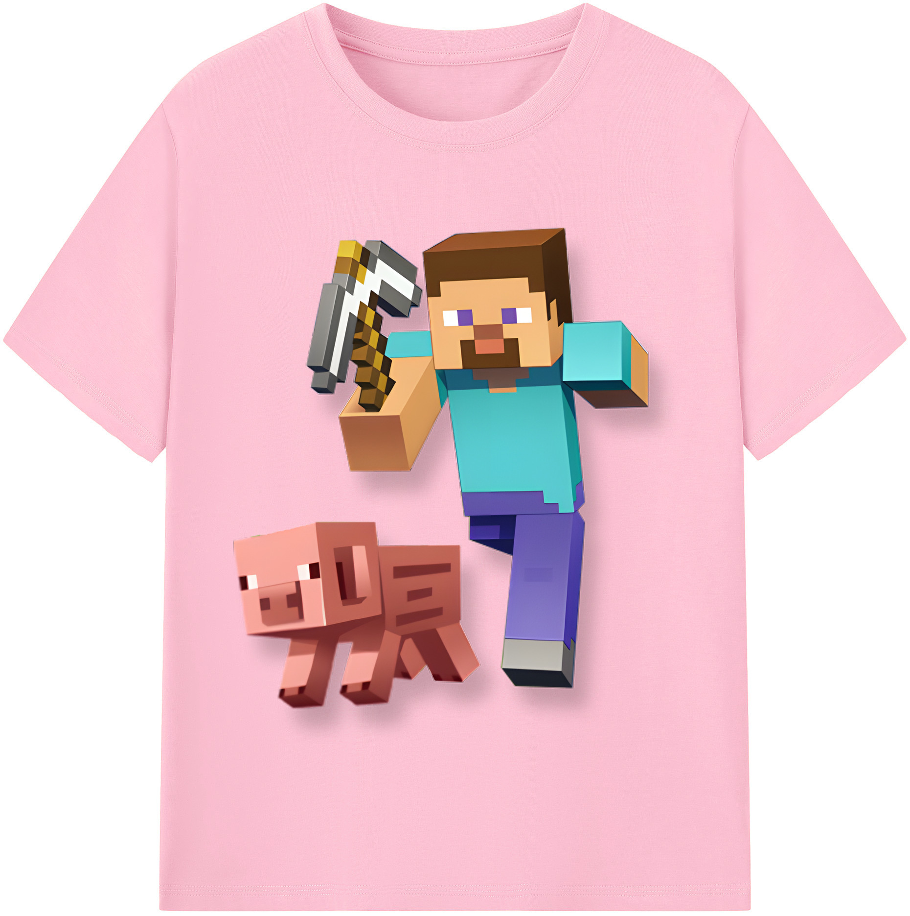 （画像用） マインクラフト ブロックの世界 Minecraft MC Block world 綿100％半袖Tシャツ（フロントプリント）
