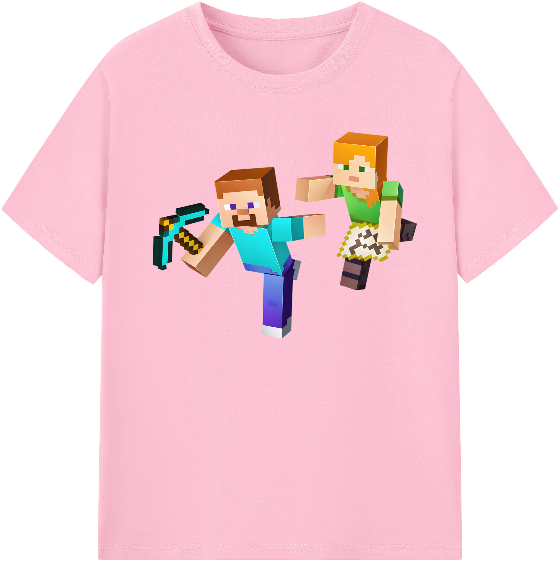 （画像用） マインクラフト ブロックの世界 Minecraft MC Block world 綿100％半袖Tシャツ（フロントプリント）