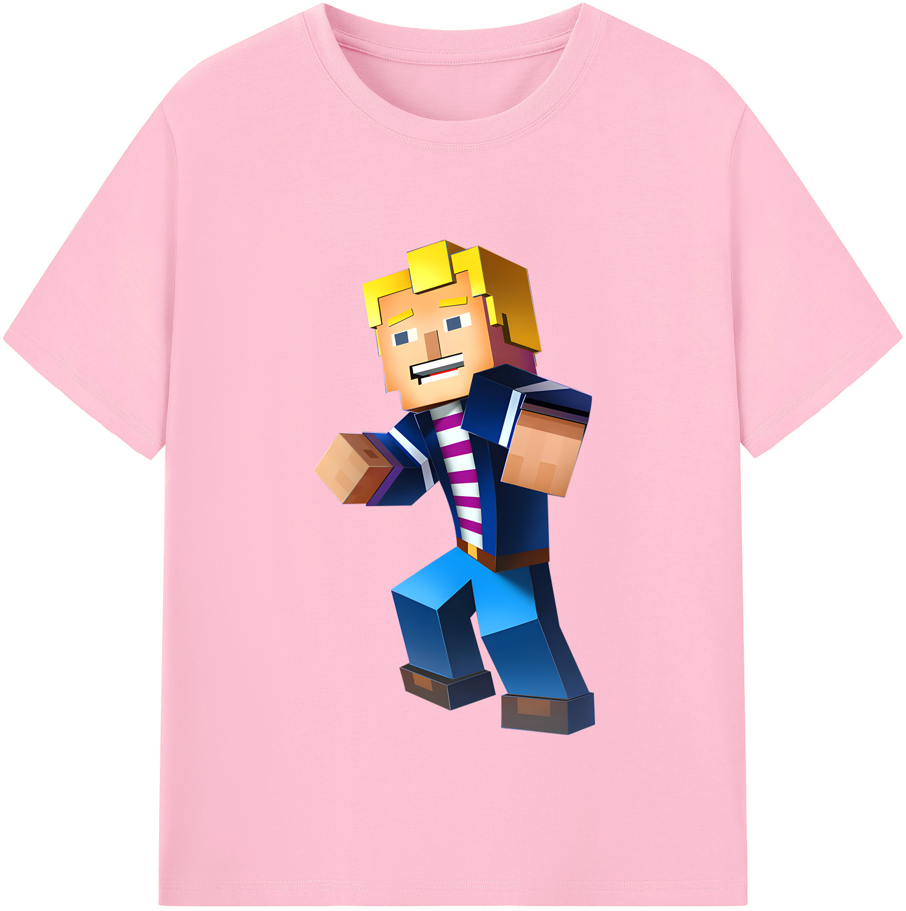 （画像用） マインクラフト ブロックの世界 Minecraft MC Block world 綿100％半袖Tシャツ（フロントプリント）