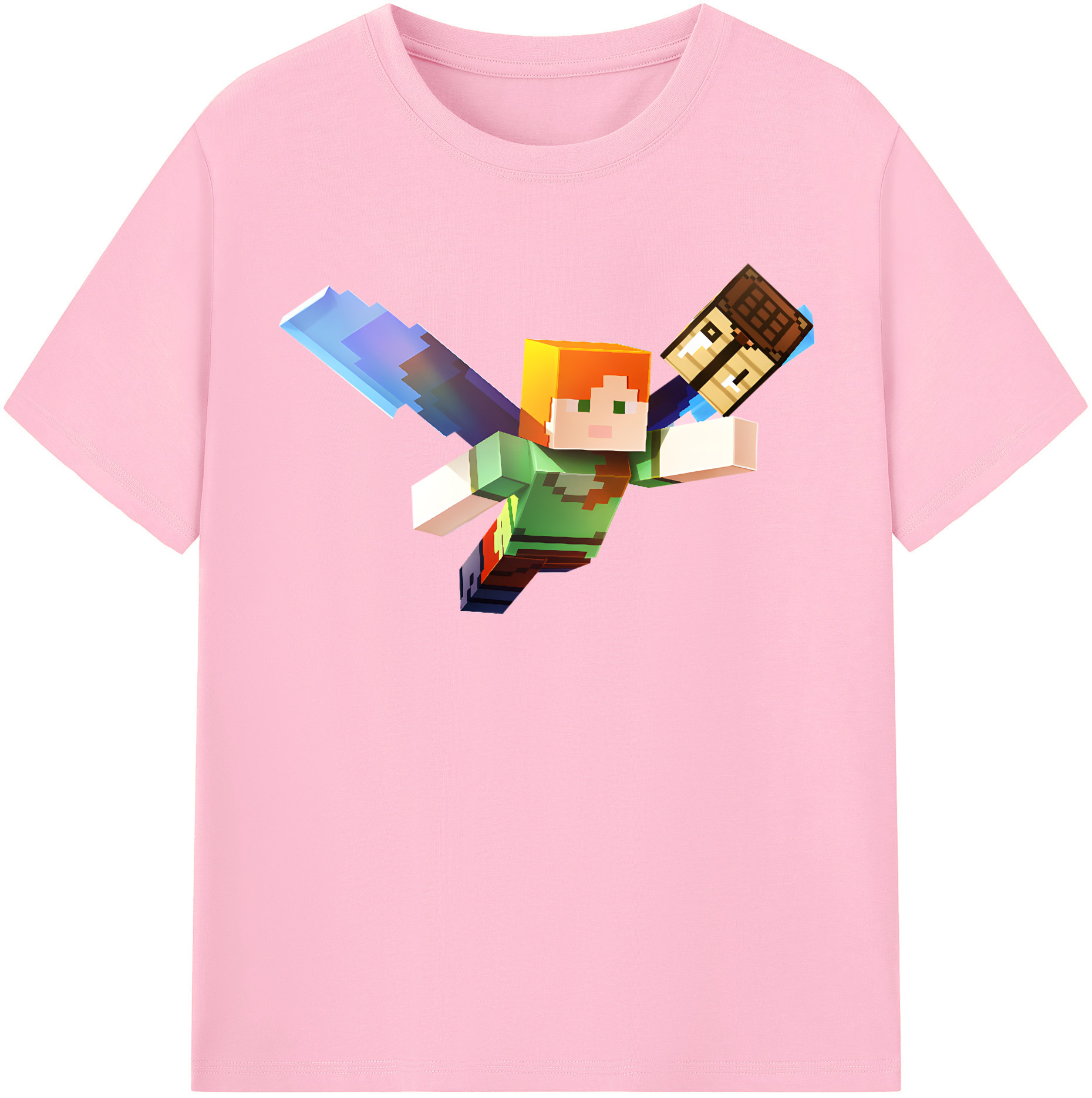 （画像用） マインクラフト ブロックの世界 Minecraft MC Block world 綿100％半袖Tシャツ（フロントプリント）