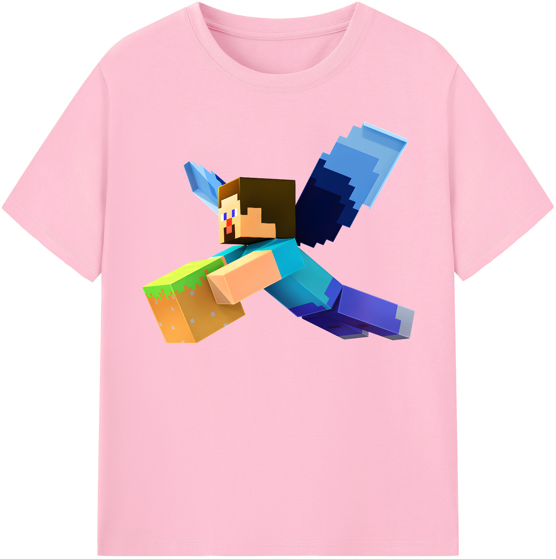 （画像用） マインクラフト ブロックの世界 Minecraft MC Block world 綿100％半袖Tシャツ（フロントプリント）