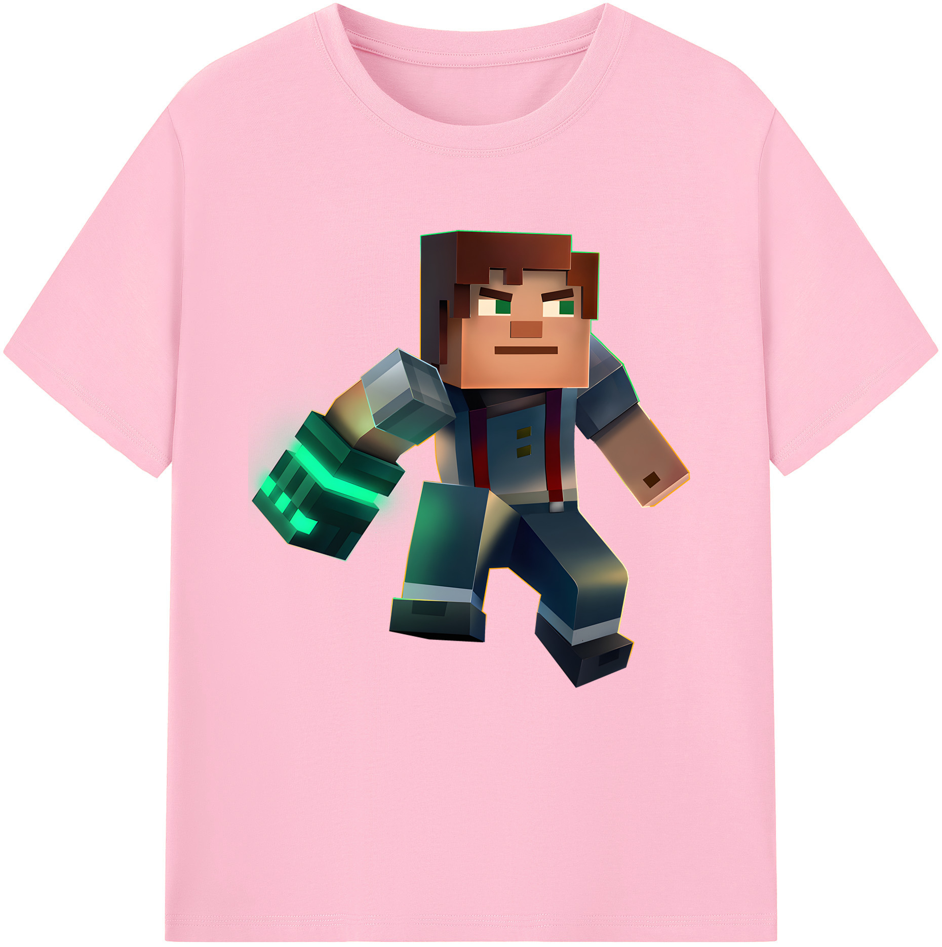 （画像用） マインクラフト ブロックの世界 Minecraft MC Block world 綿100％半袖Tシャツ（フロントプリント）
