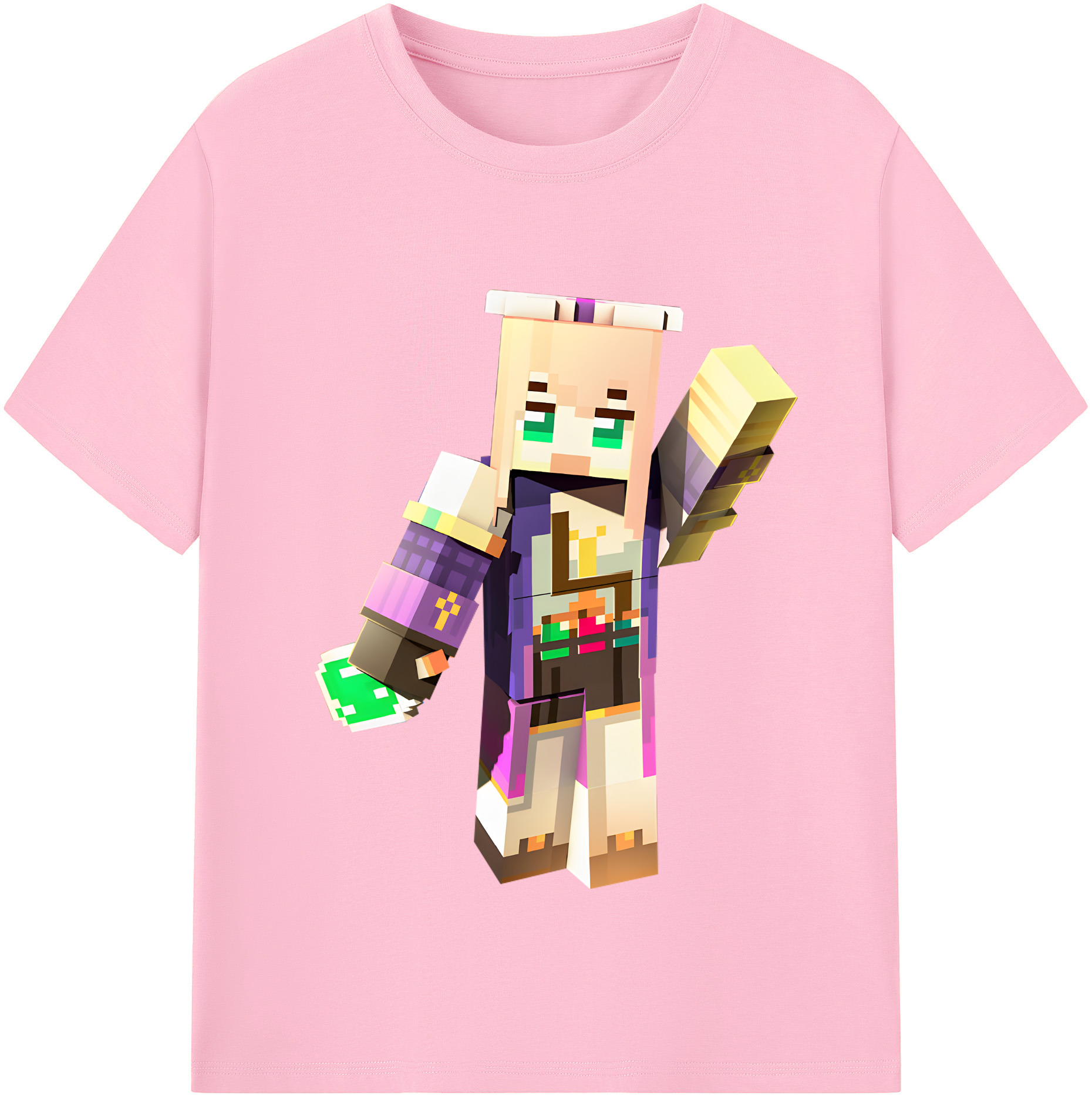 （画像用） マインクラフト ブロックの世界 Minecraft MC Block world 綿100％半袖Tシャツ（フロントプリント）