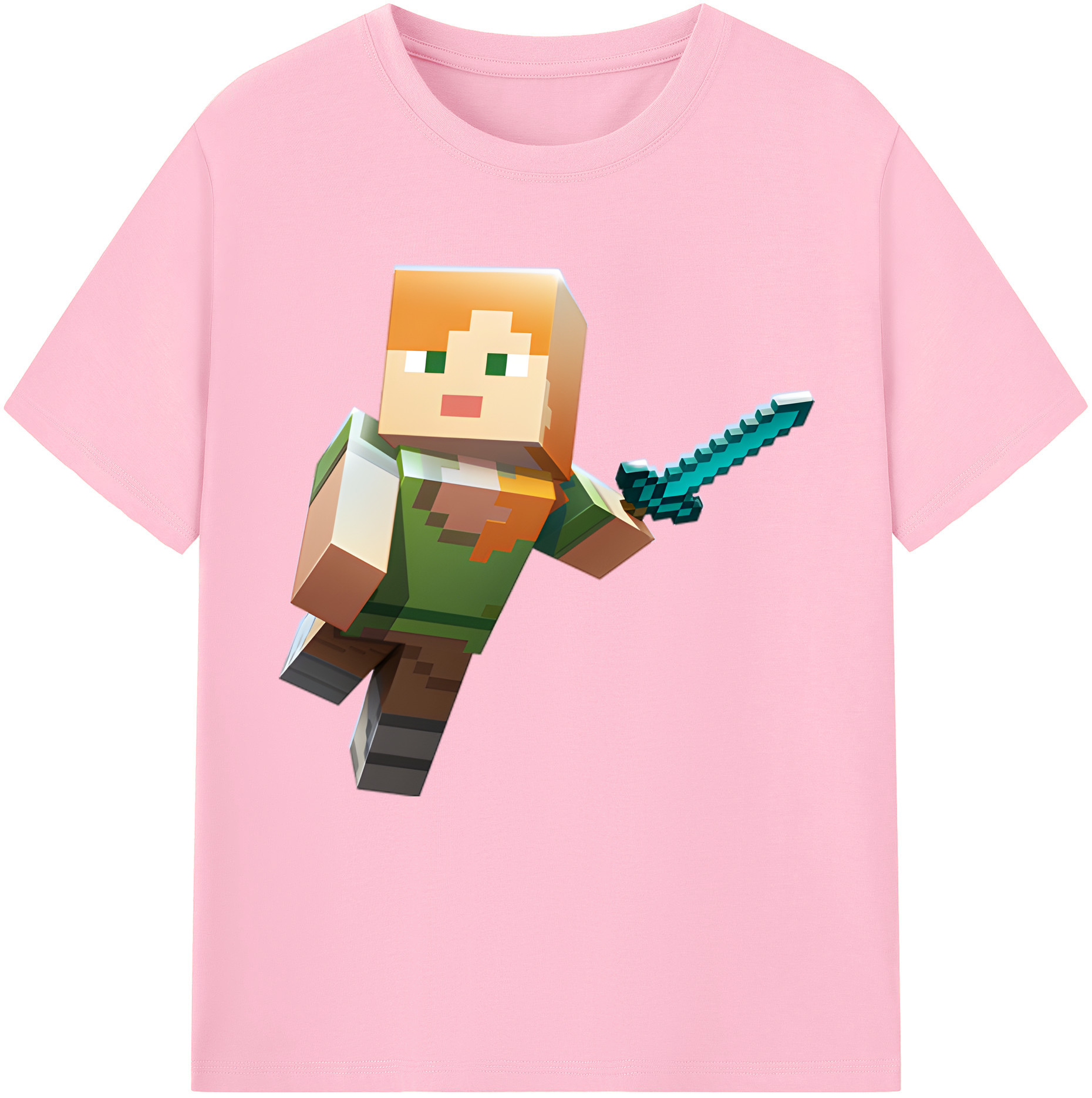 （画像用） マインクラフト ブロックの世界 Minecraft MC Block world 綿100％半袖Tシャツ（フロントプリント）