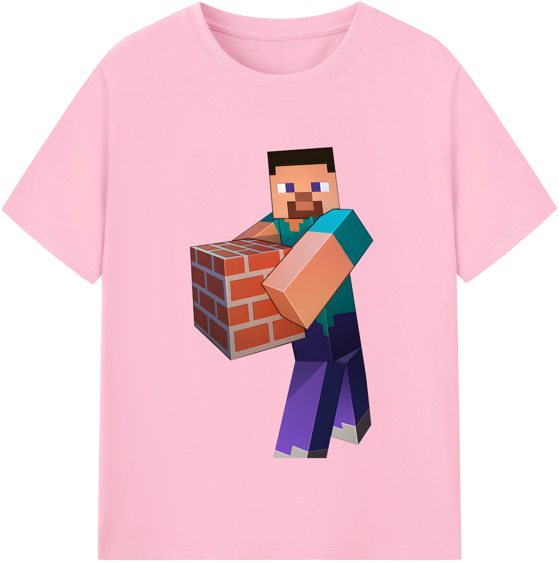（画像用） マインクラフト ブロックの世界 Minecraft MC Block world 綿100％半袖Tシャツ（フロントプリント）