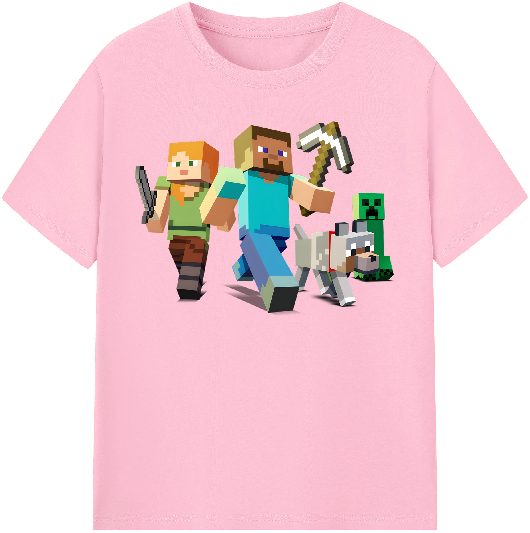（画像用） マインクラフト ブロックの世界 Minecraft MC Block world 綿100％半袖Tシャツ（フロントプリント）