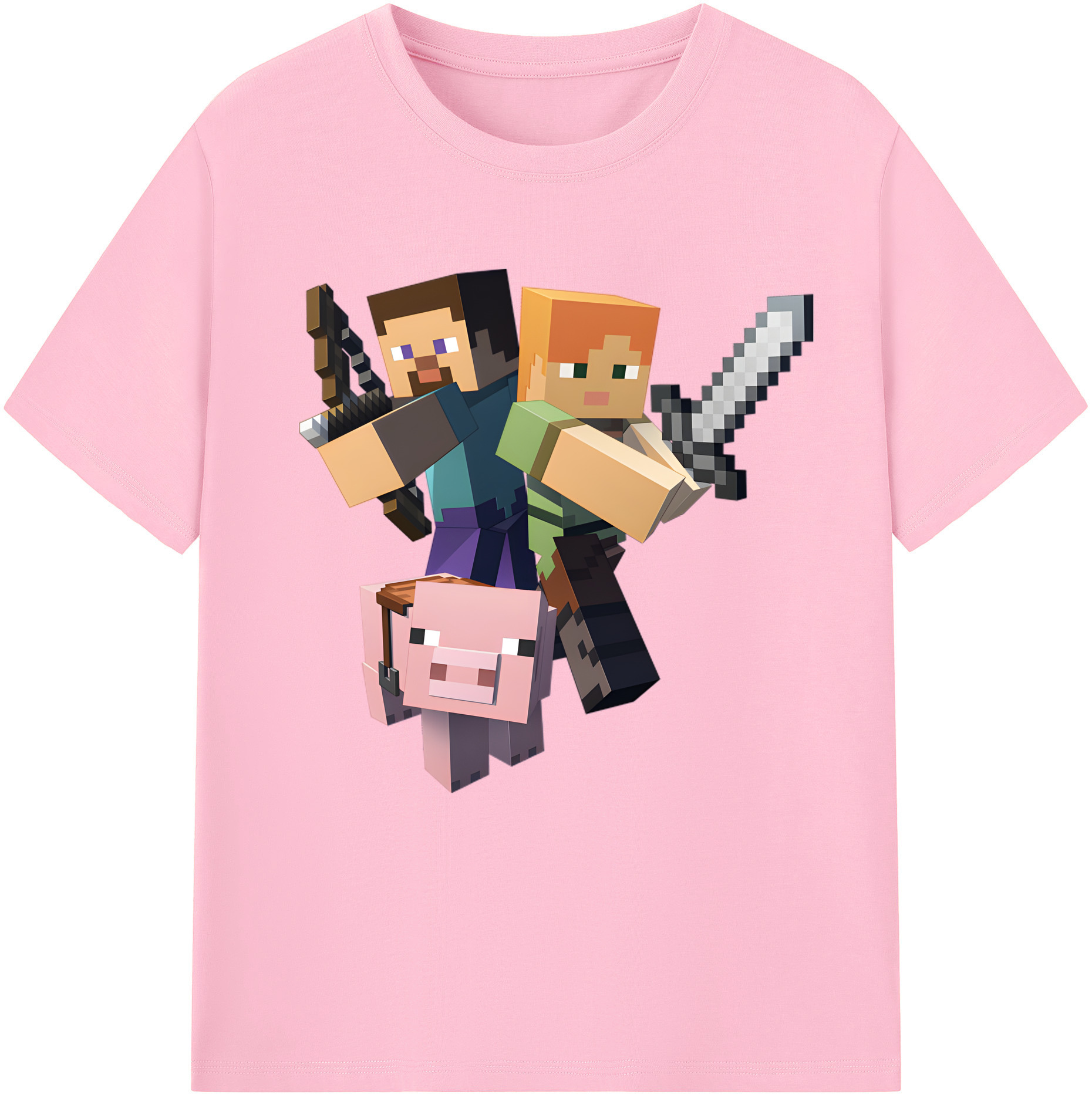 （画像用） マインクラフト ブロックの世界 Minecraft MC Block world 綿100％半袖Tシャツ（フロントプリント）