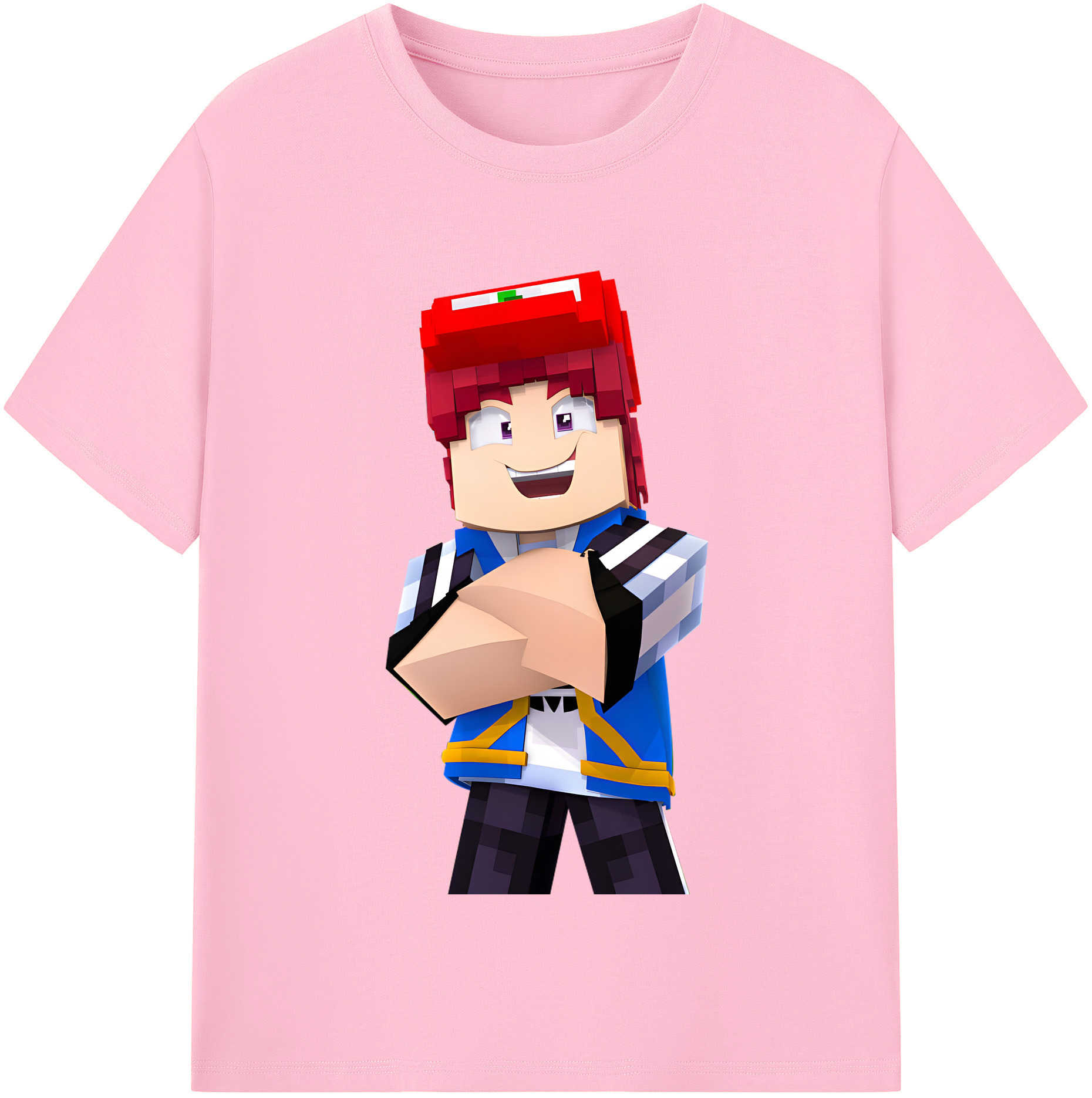 （画像用） マインクラフト ブロックの世界 Minecraft MC Block world 綿100％半袖Tシャツ（フロントプリント）