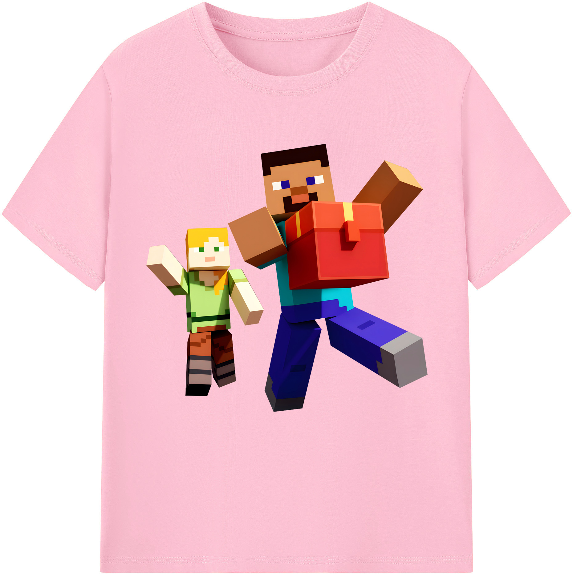 （画像用） マインクラフト ブロックの世界 Minecraft MC Block world 綿100％半袖Tシャツ（フロントプリント）