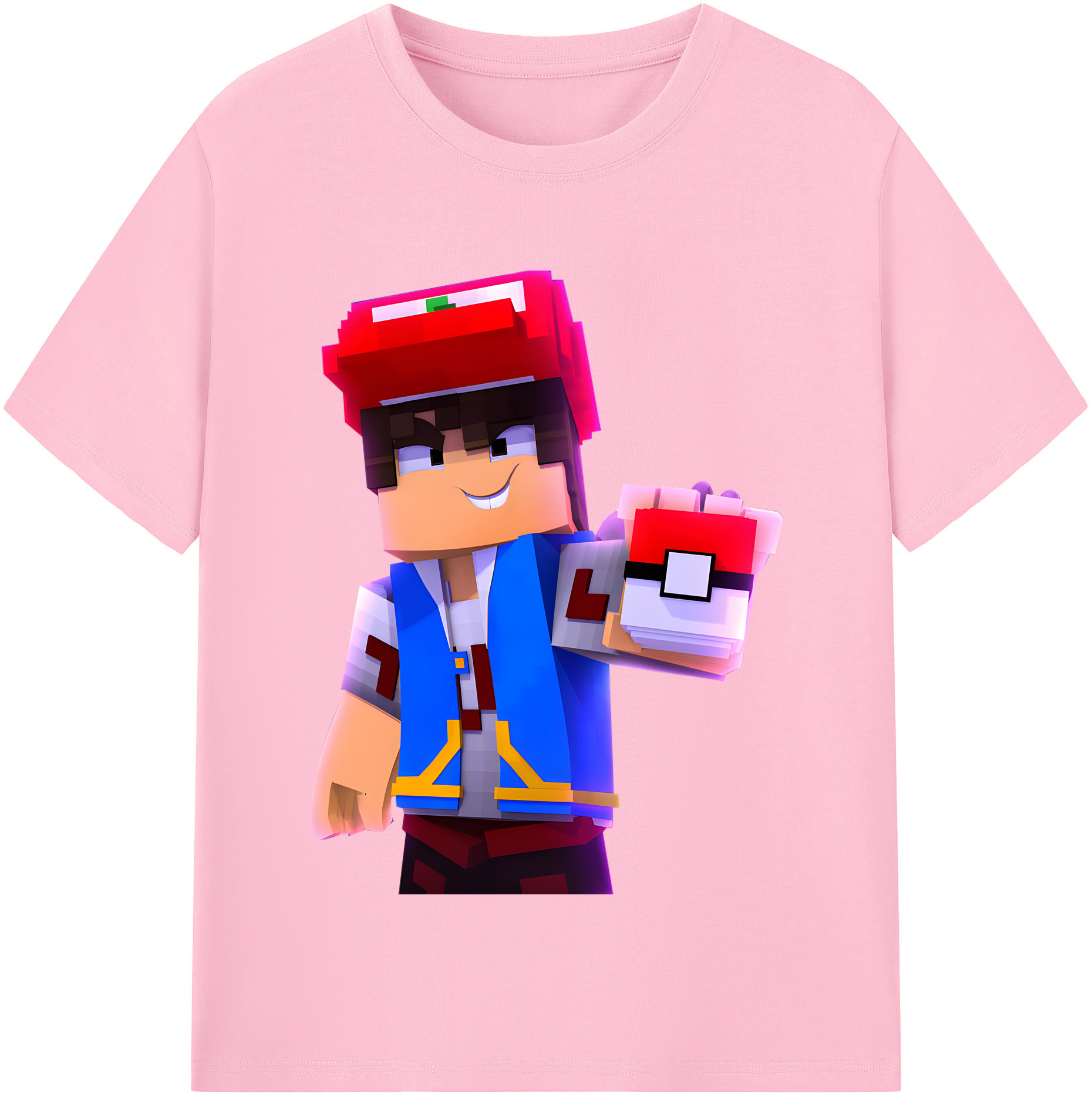 （画像用） マインクラフト ブロックの世界 Minecraft MC Block world 綿100％半袖Tシャツ（フロントプリント）