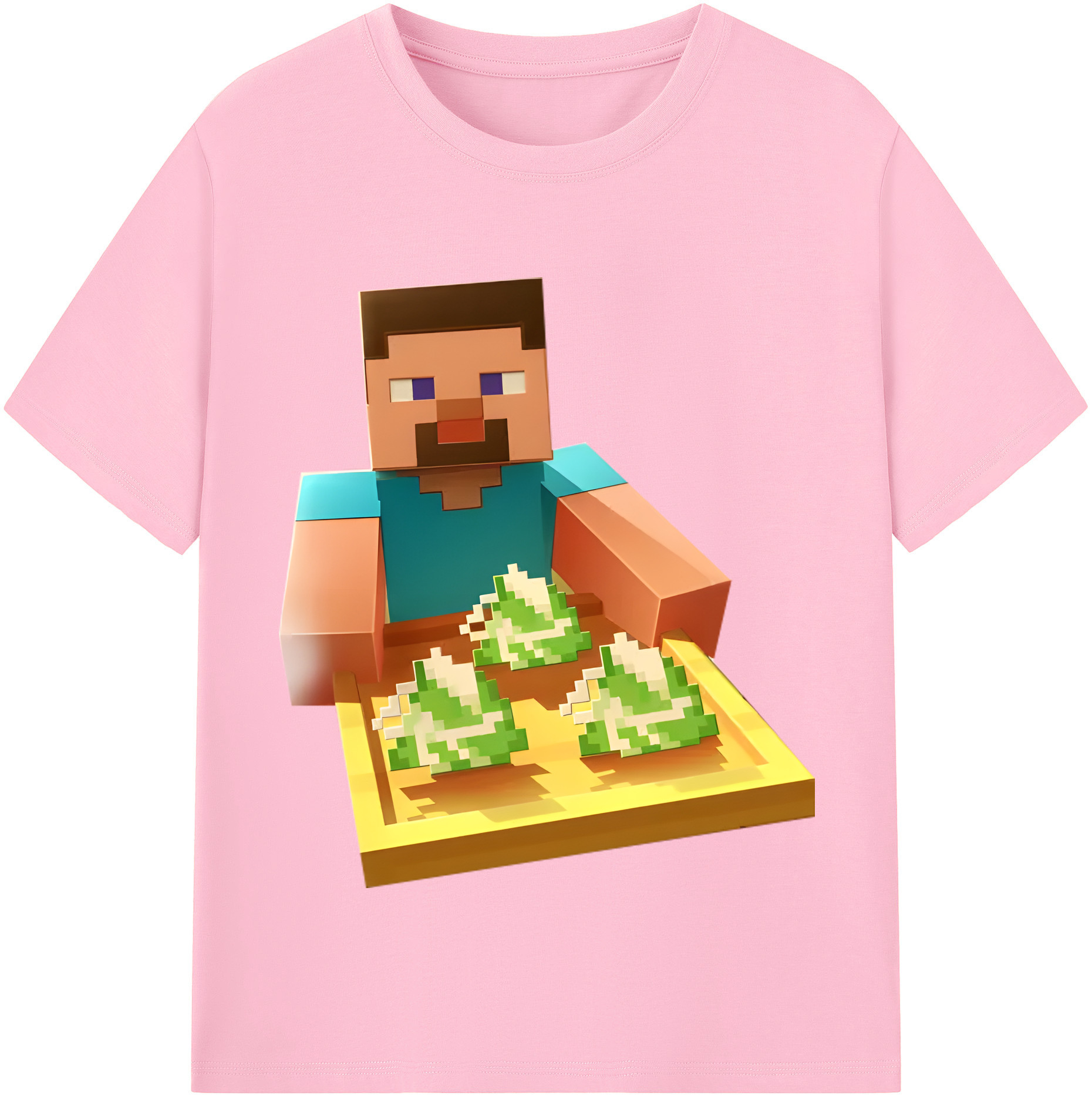 （画像用） マインクラフト ブロックの世界 Minecraft MC Block world 綿100％半袖Tシャツ（フロントプリント）