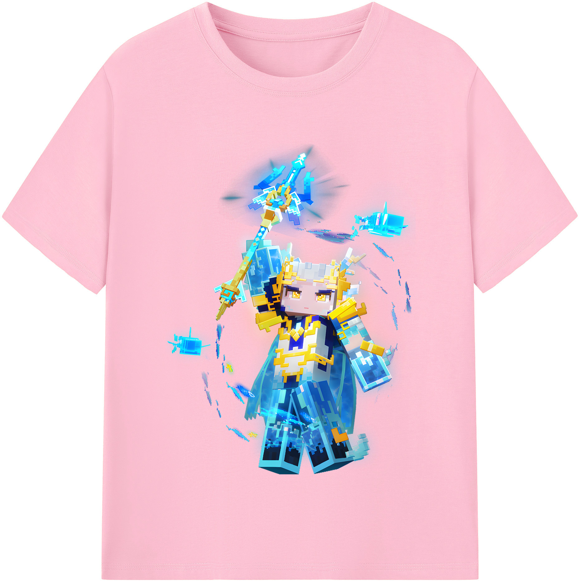 （画像用） マインクラフト ブロックの世界 Minecraft MC Block world 綿100％半袖Tシャツ（フロントプリント）