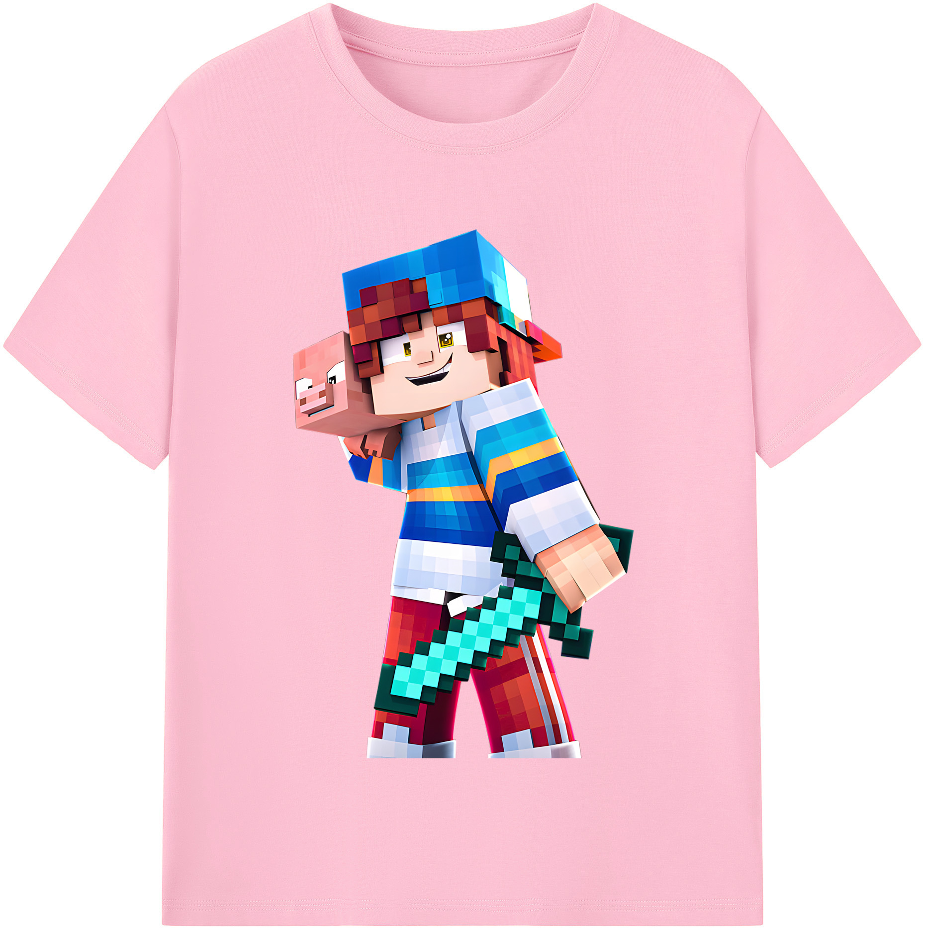 （画像用） マインクラフト ブロックの世界 Minecraft MC Block world 綿100％半袖Tシャツ（フロントプリント）