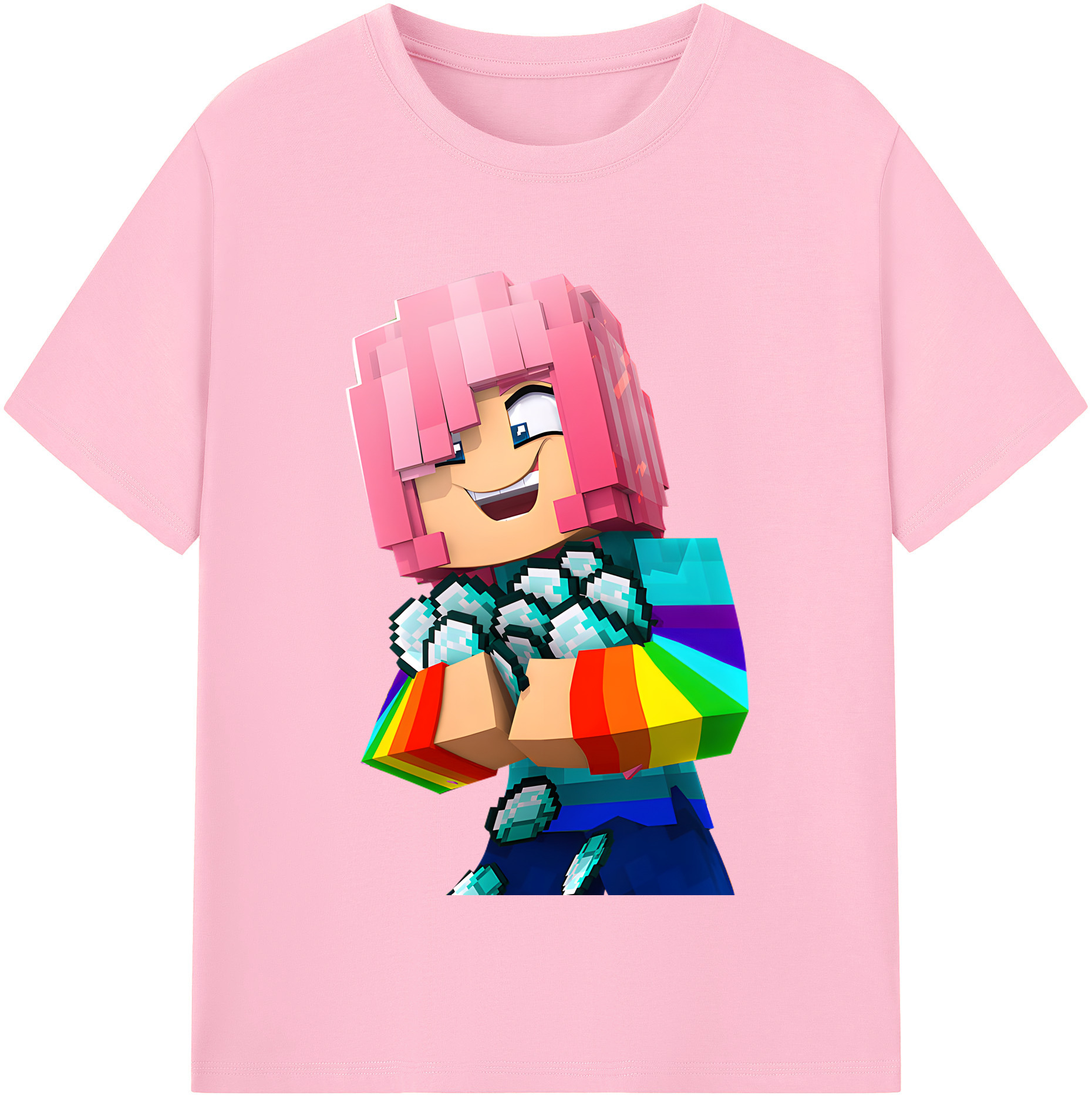 （画像用） マインクラフト ブロックの世界 Minecraft MC Block world 綿100％半袖Tシャツ（フロントプリント）