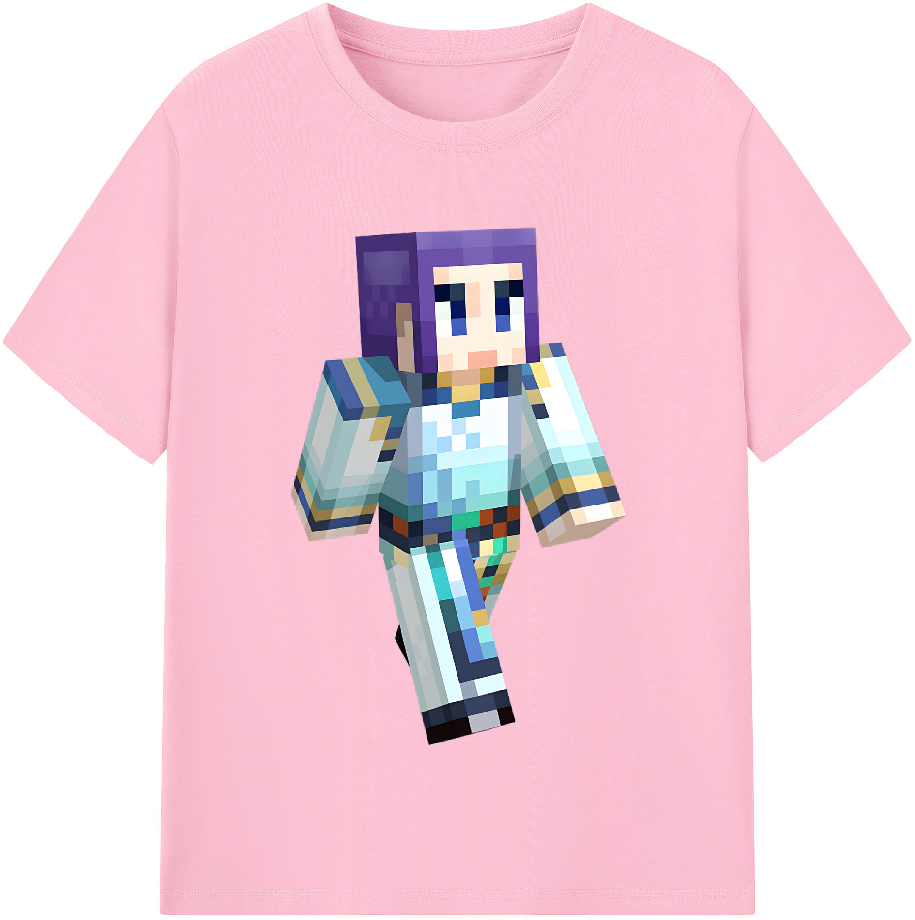 （画像用） マインクラフト ブロックの世界 Minecraft MC Block world 綿100％半袖Tシャツ（フロントプリント）