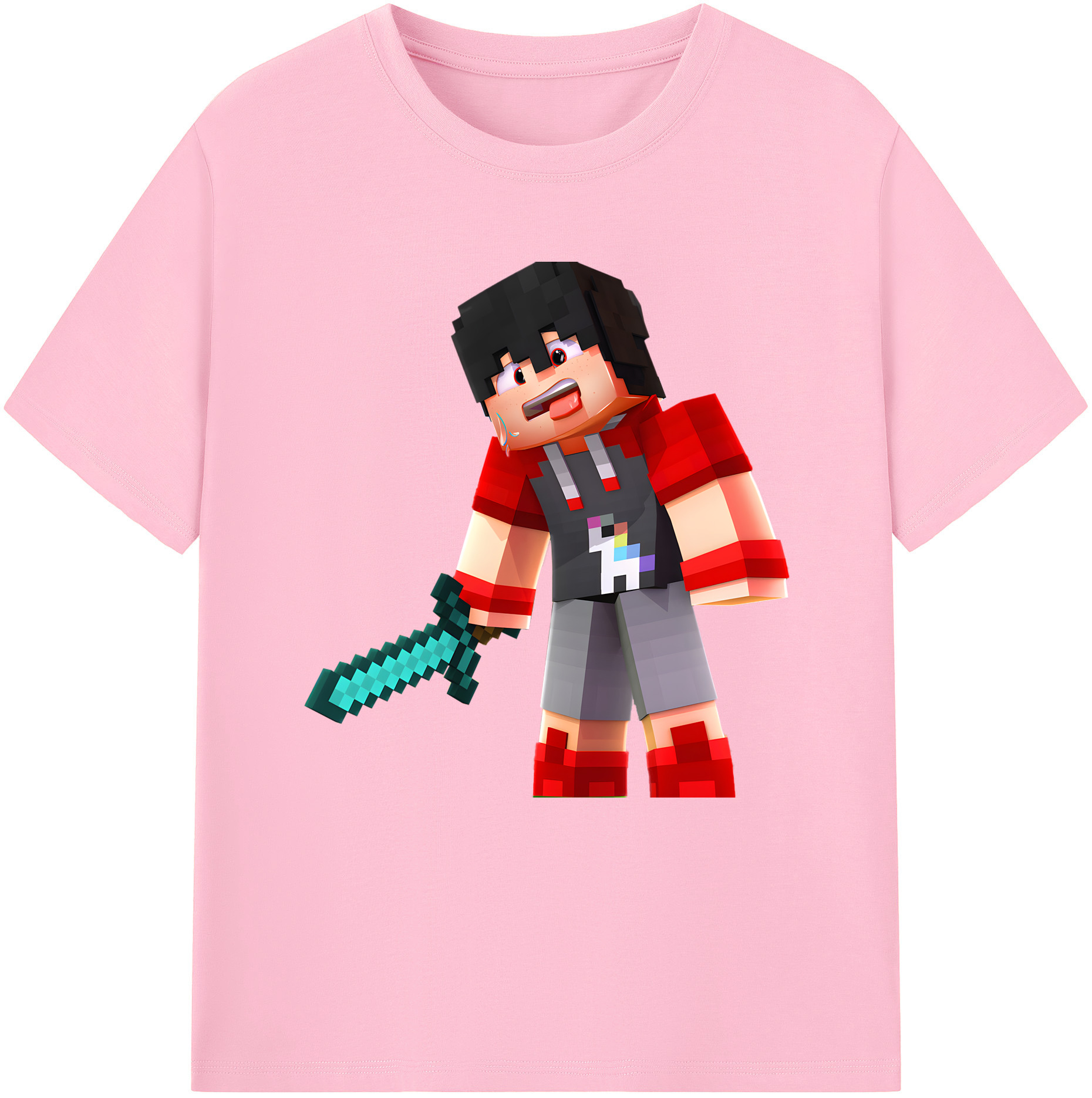 （画像用） マインクラフト ブロックの世界 Minecraft MC Block world 綿100％半袖Tシャツ（フロントプリント）