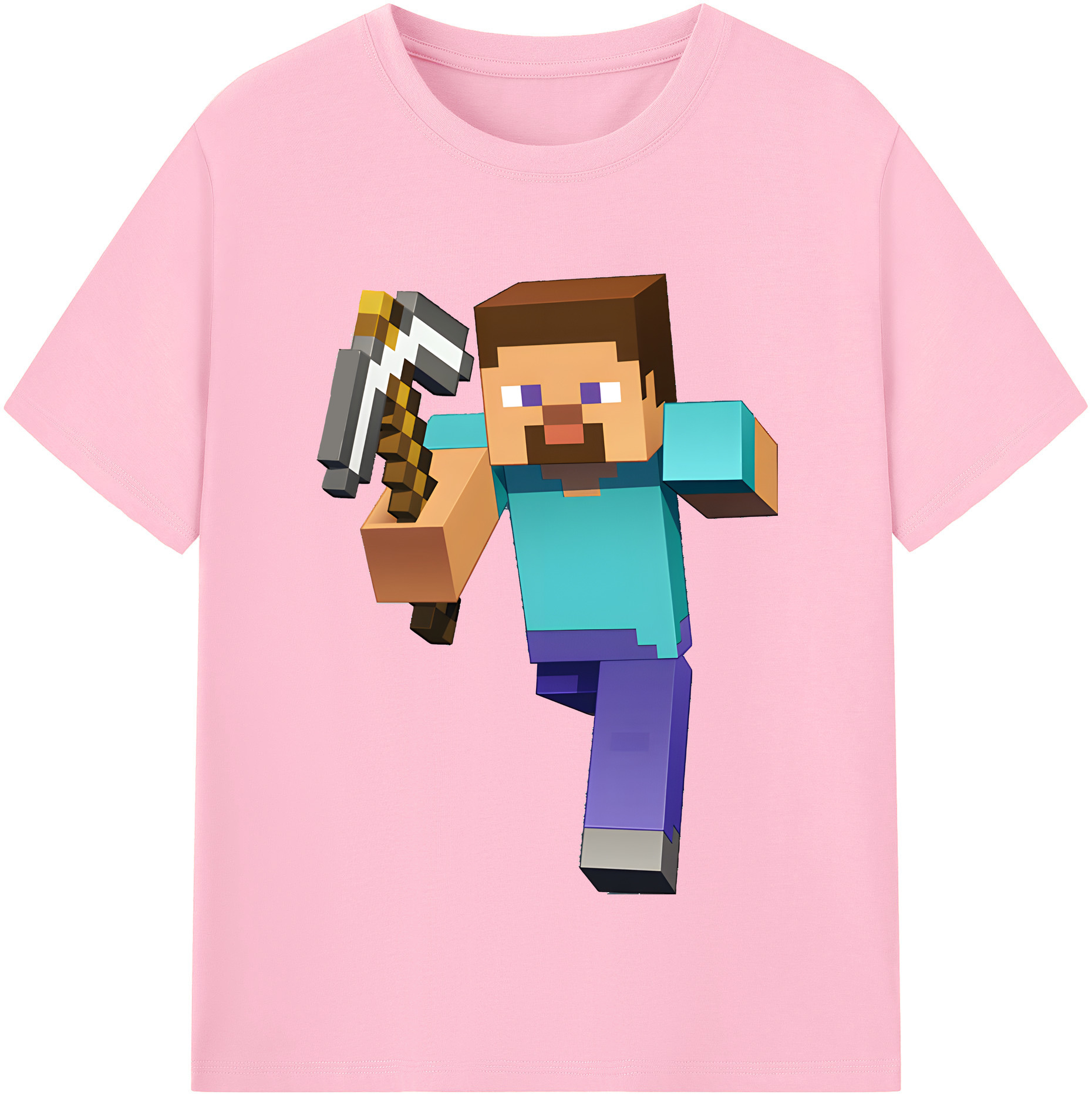 （画像用） マインクラフト ブロックの世界 Minecraft MC Block world 綿100％半袖Tシャツ（フロントプリント）