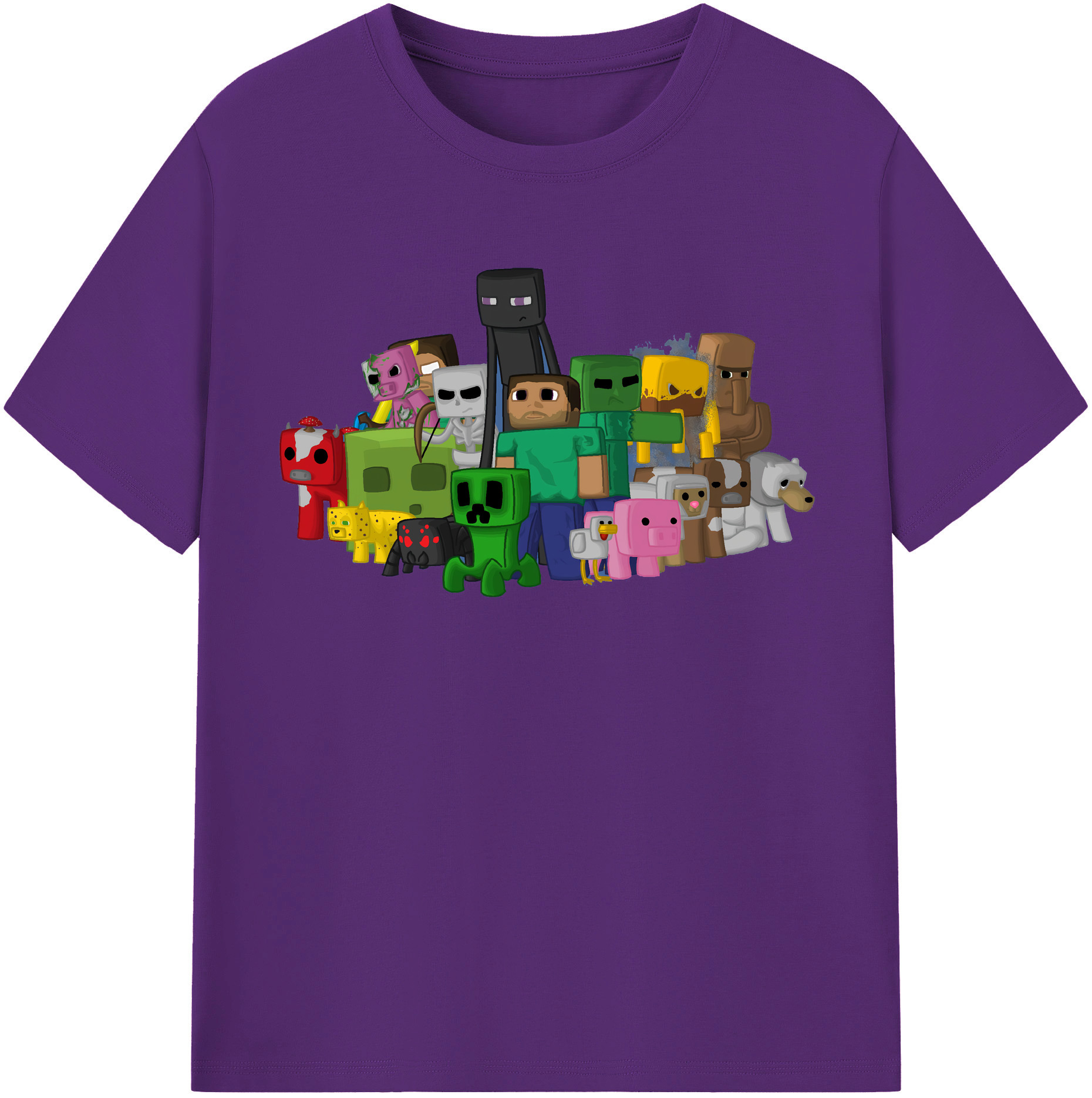 （画像用） マインクラフト ブロックの世界 Minecraft MC Block world 綿100％半袖Tシャツ（フロントプリント）