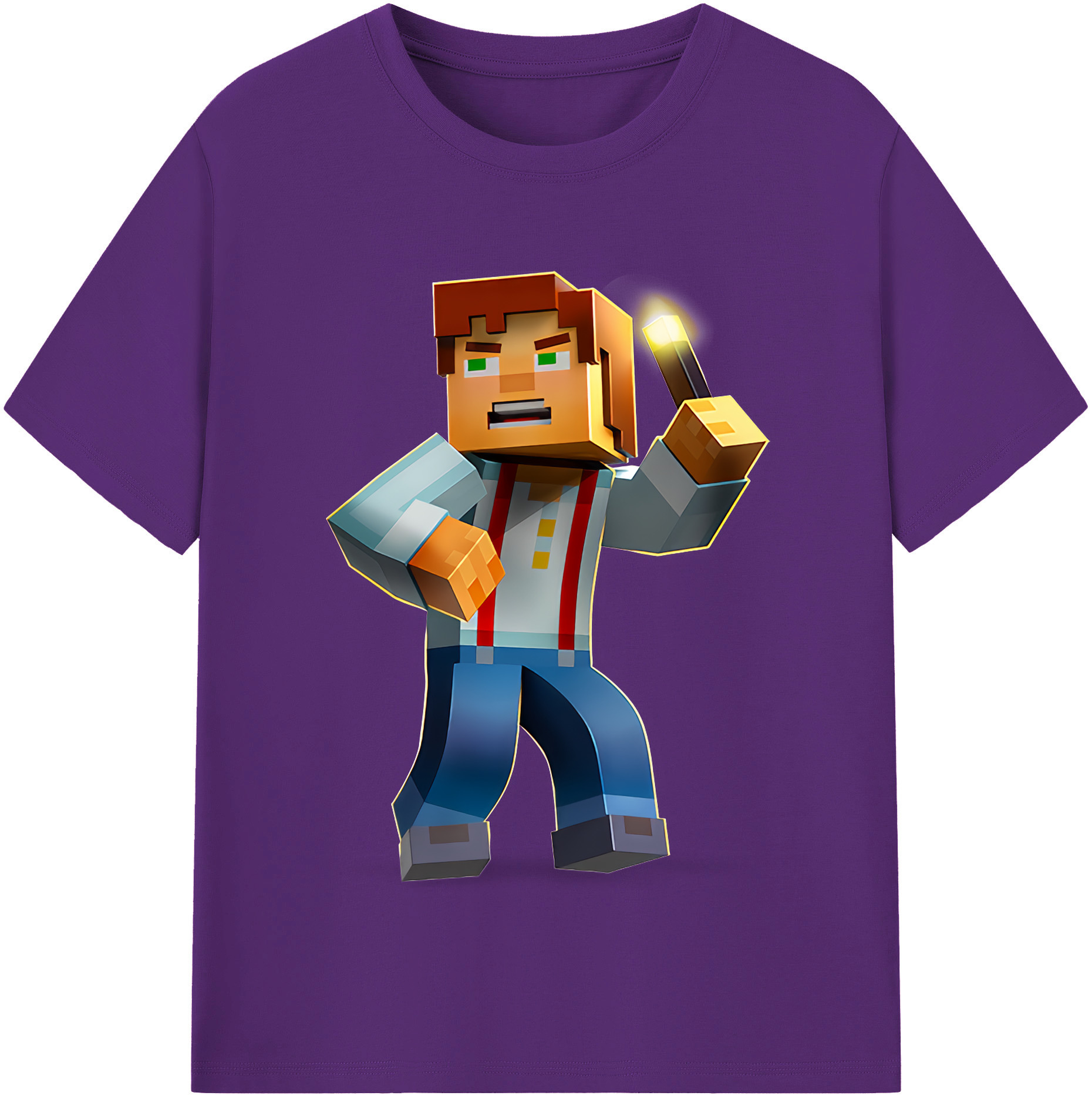 （画像用） マインクラフト ブロックの世界 Minecraft MC Block world 綿100％半袖Tシャツ（フロントプリント）