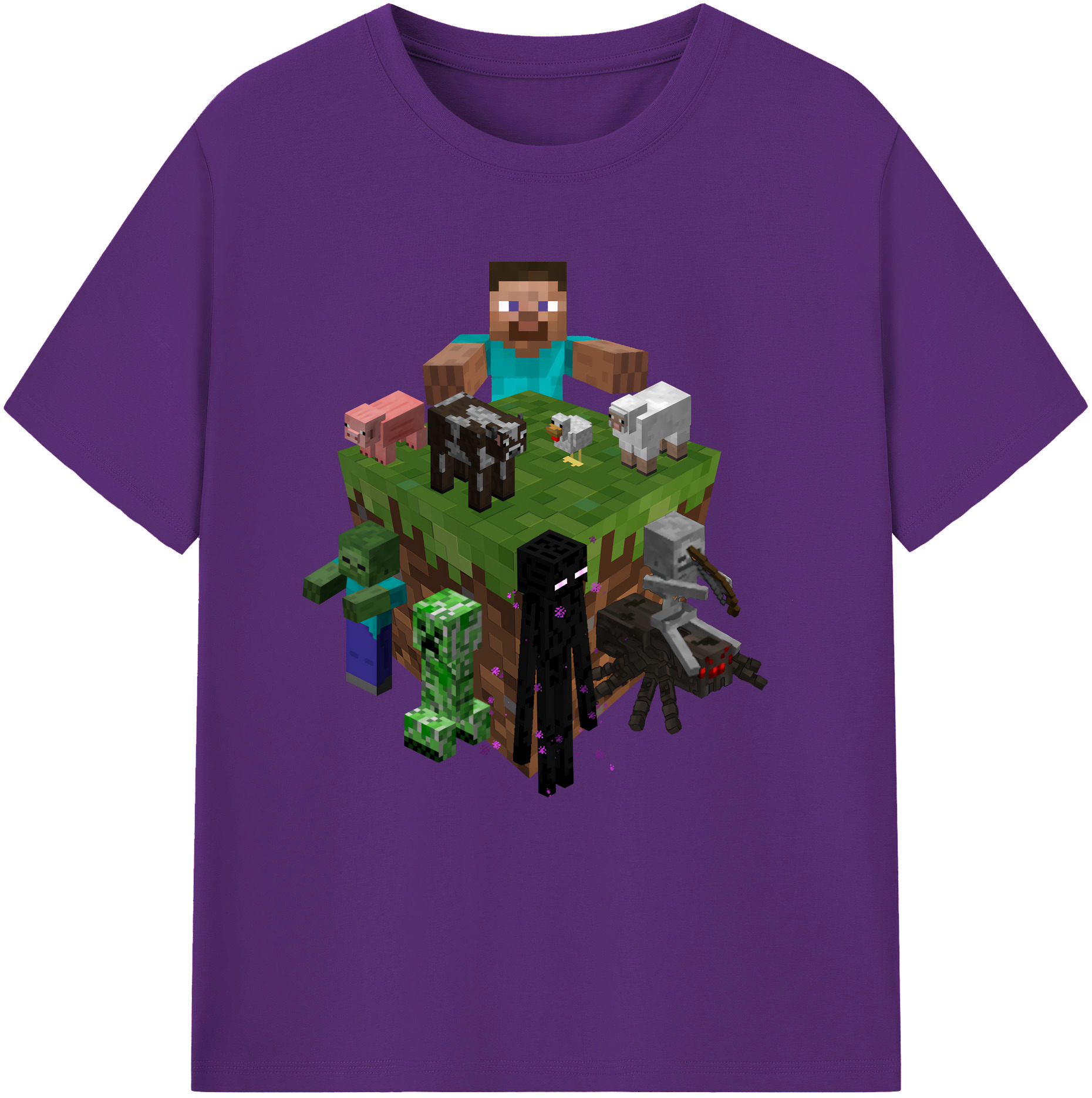 （画像用） マインクラフト ブロックの世界 Minecraft MC Block world 綿100％半袖Tシャツ（フロントプリント）