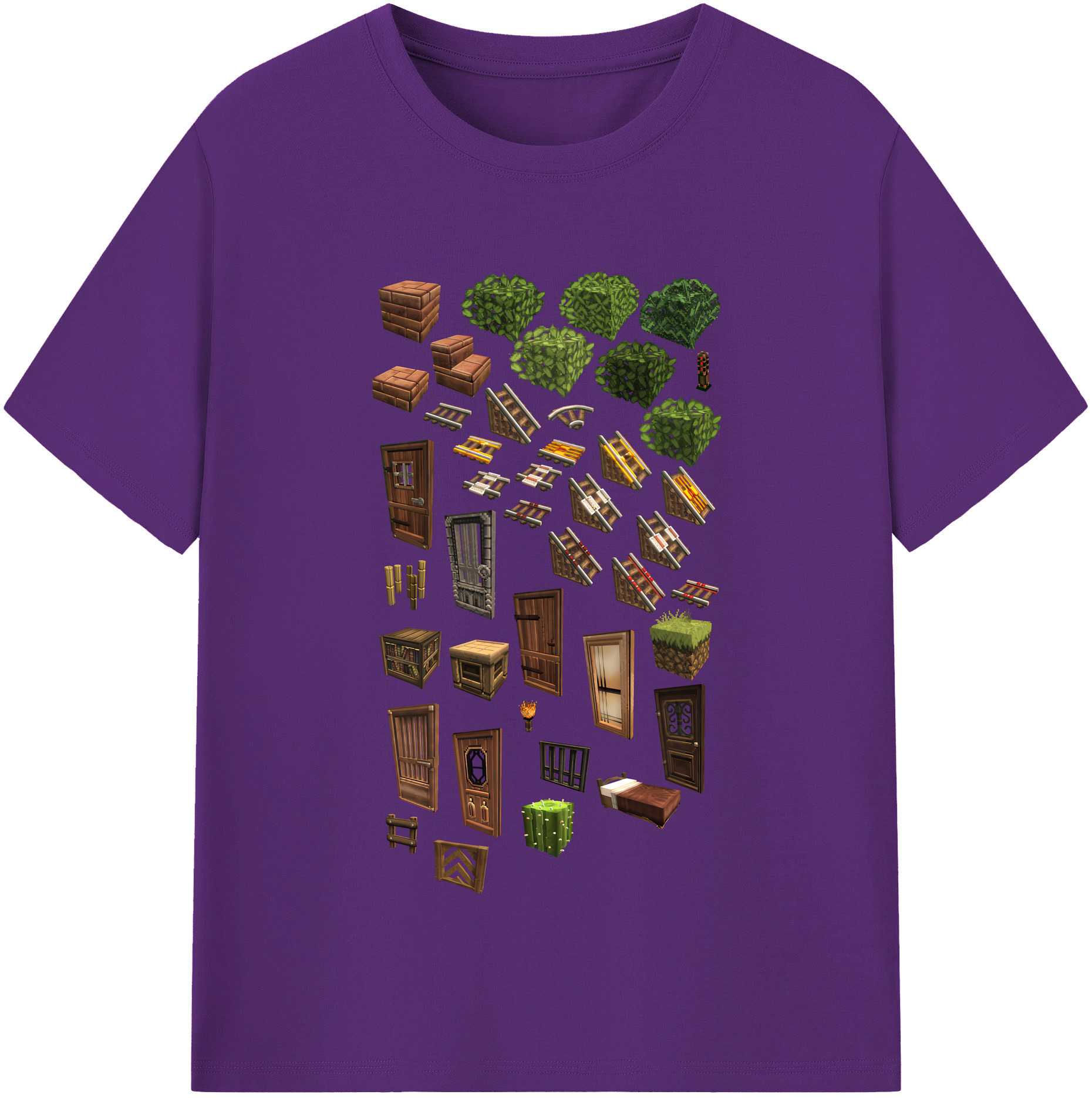 （画像用） マインクラフト ブロックの世界 Minecraft MC Block world 綿100％半袖Tシャツ（フロントプリント）