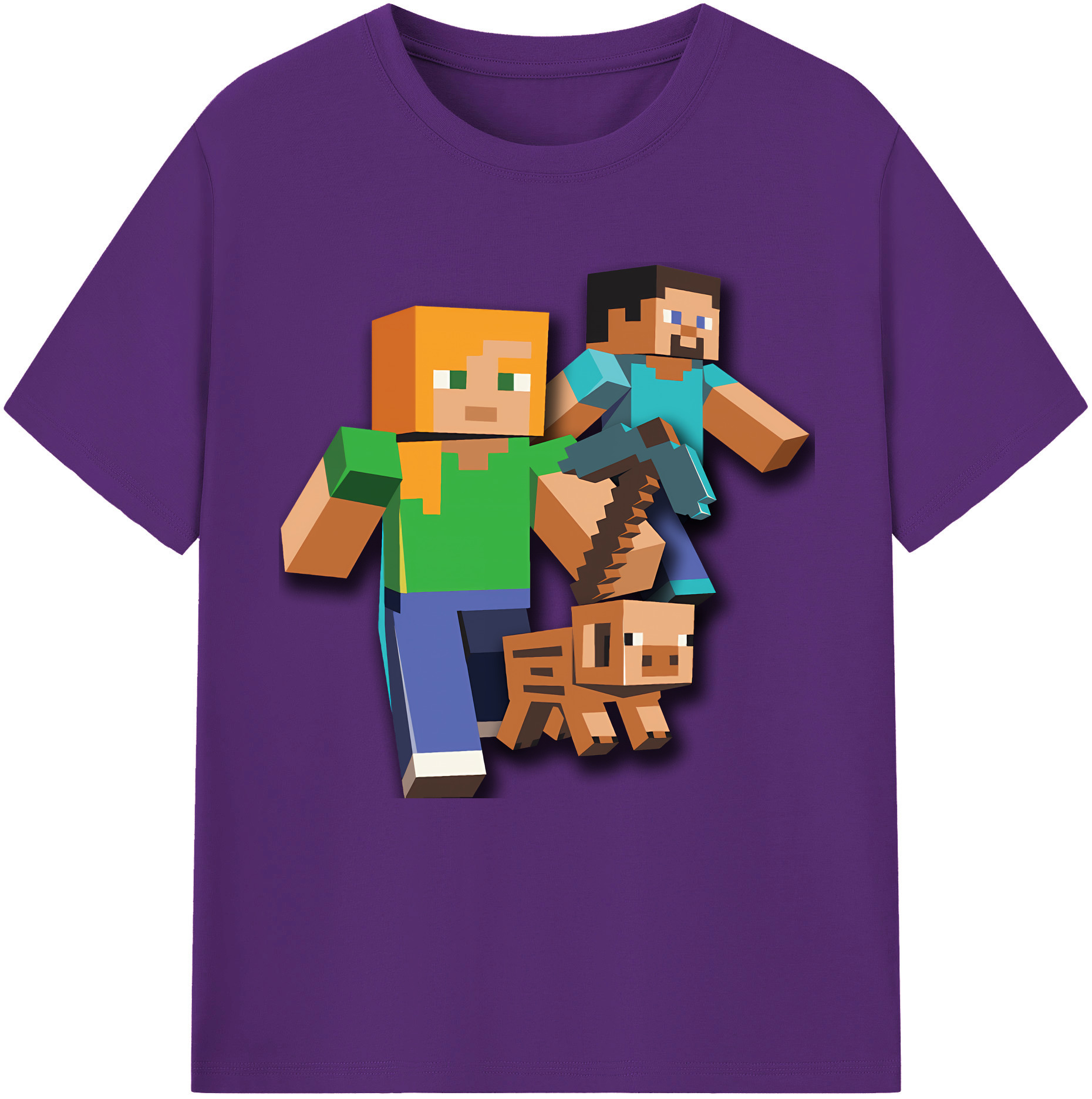 （画像用） マインクラフト ブロックの世界 Minecraft MC Block world 綿100％半袖Tシャツ（フロントプリント）