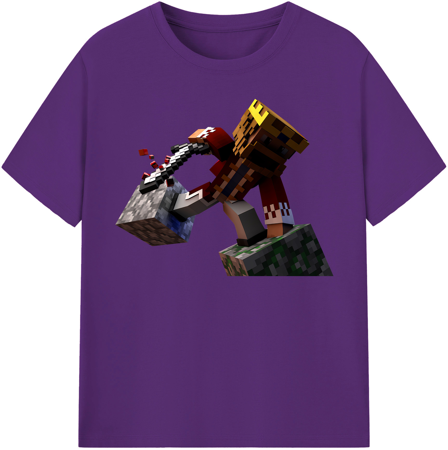（画像用） マインクラフト ブロックの世界 Minecraft MC Block world 綿100％半袖Tシャツ（フロントプリント）