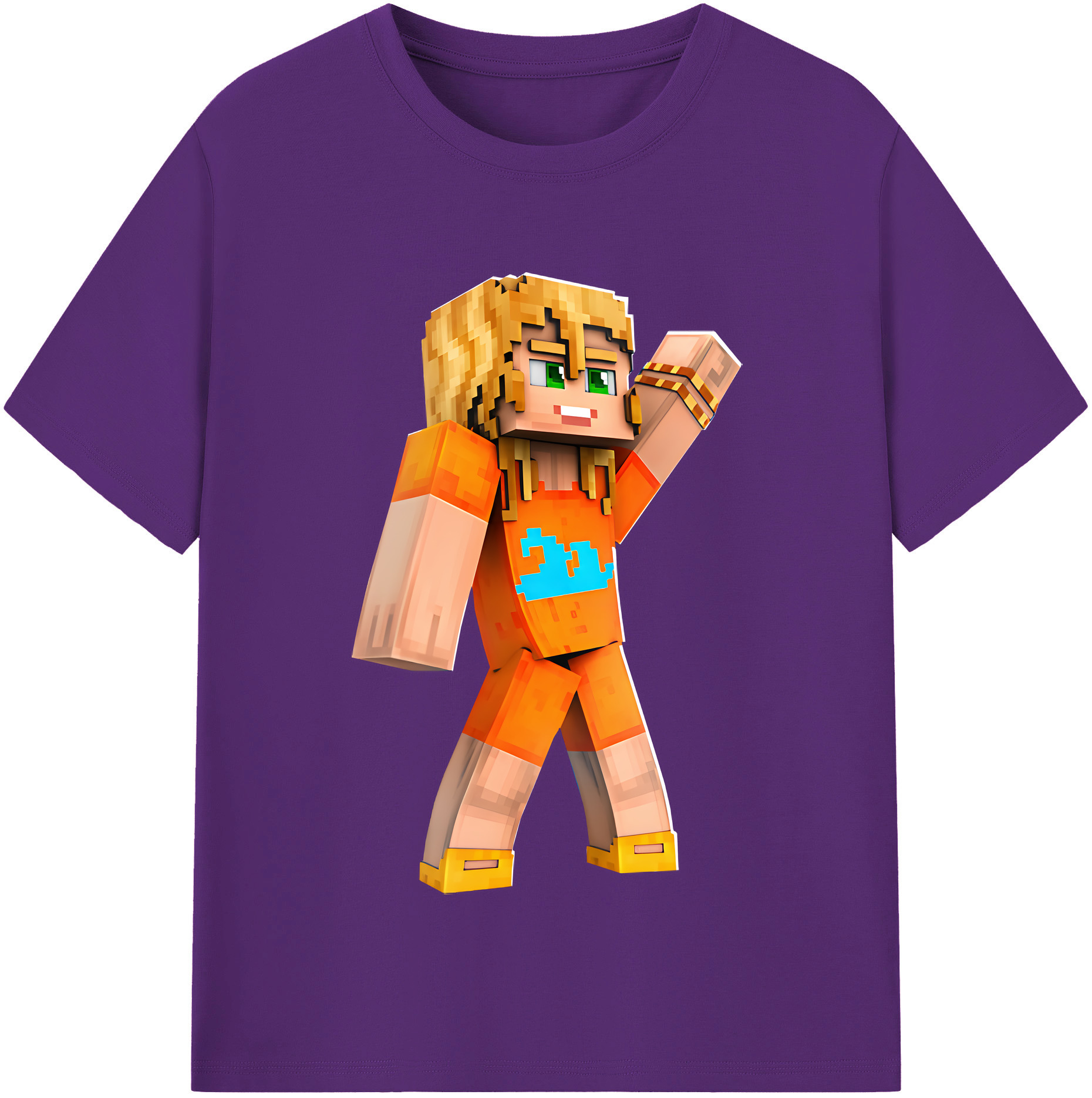 （画像用） マインクラフト ブロックの世界 Minecraft MC Block world 綿100％半袖Tシャツ（フロントプリント）
