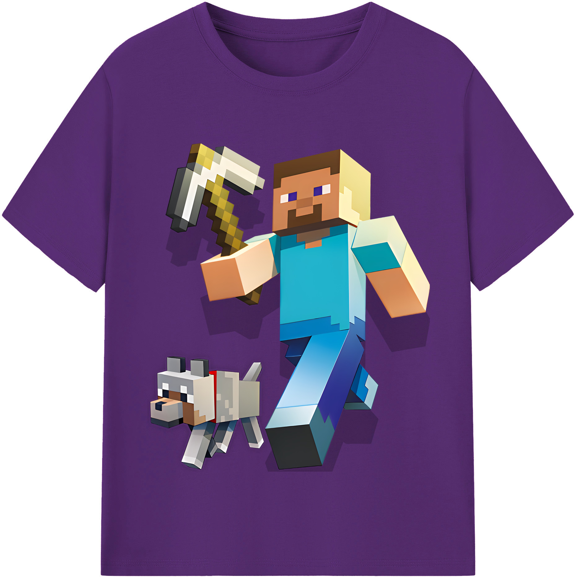 （画像用） マインクラフト ブロックの世界 Minecraft MC Block world 綿100％半袖Tシャツ（フロントプリント）