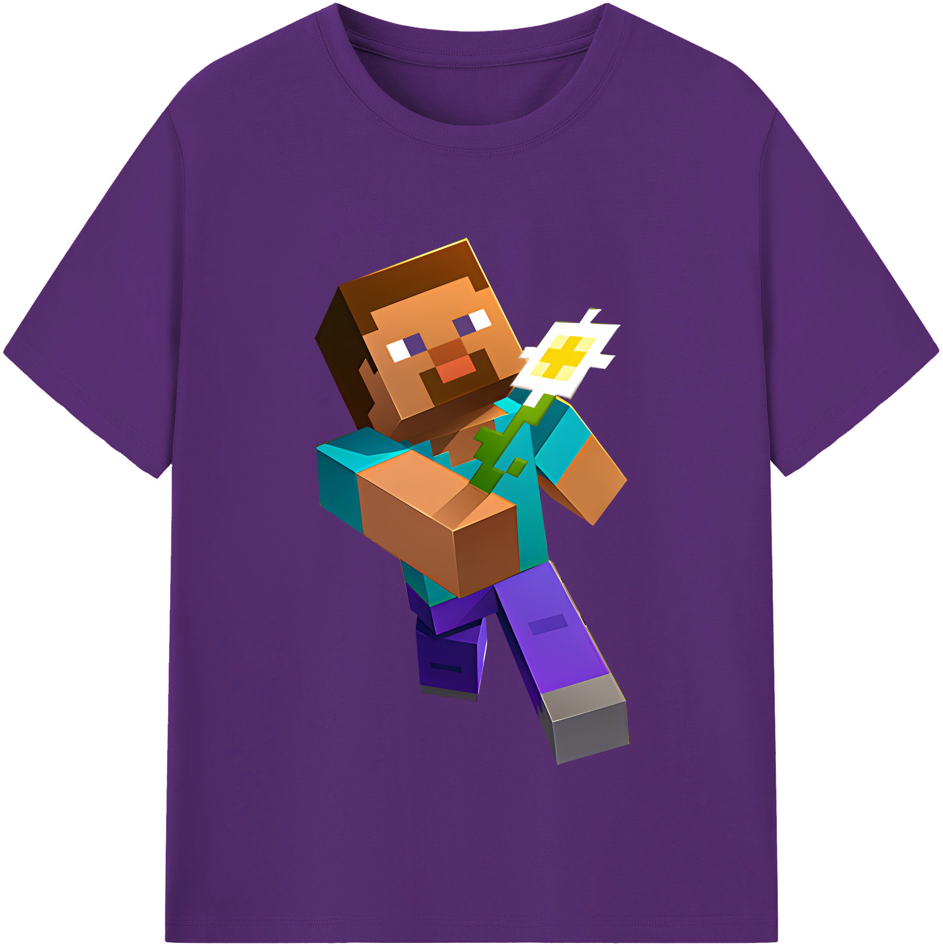 （画像用） マインクラフト ブロックの世界 Minecraft MC Block world 綿100％半袖Tシャツ（フロントプリント）