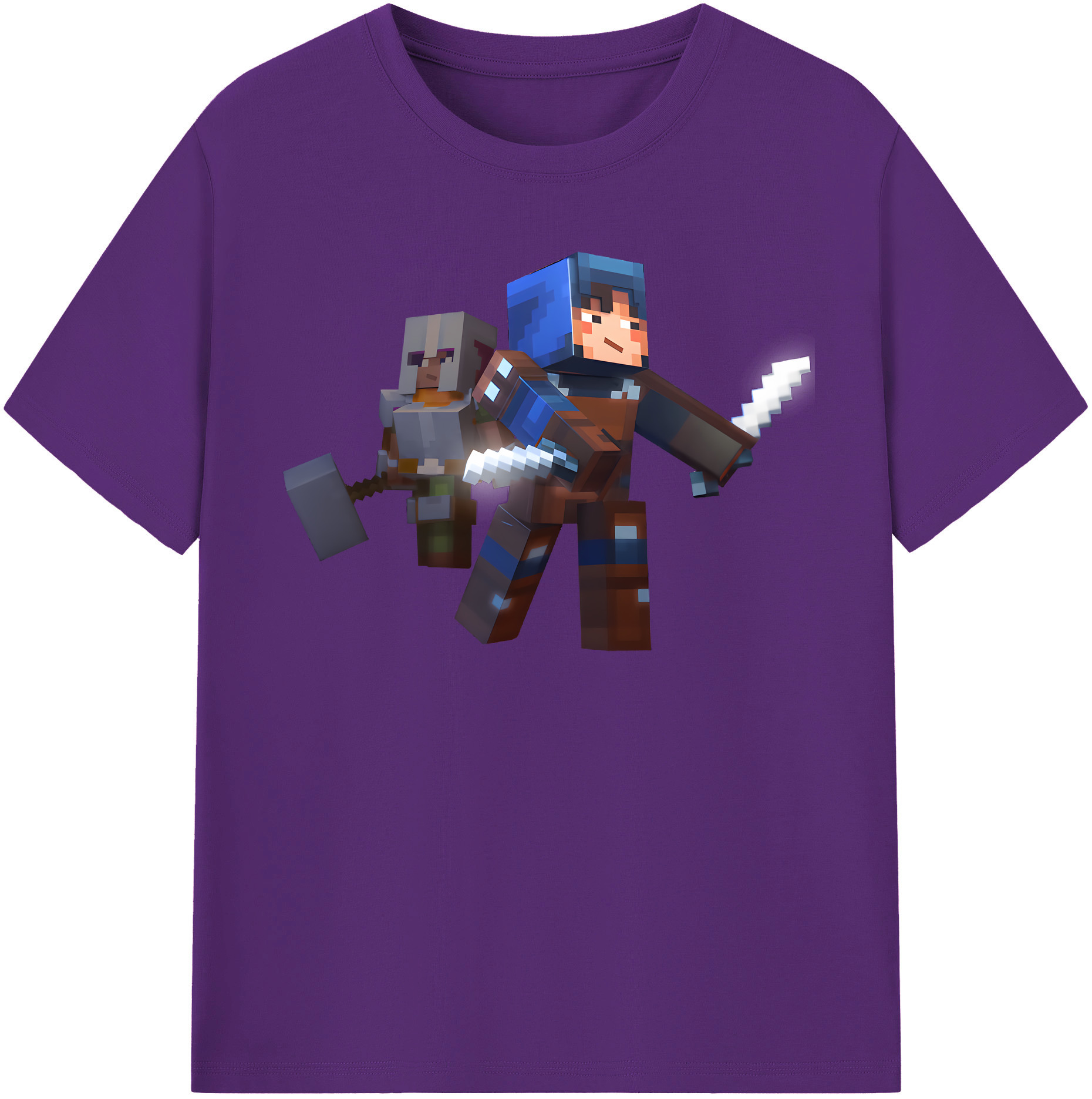 （画像用） マインクラフト ブロックの世界 Minecraft MC Block world 綿100％半袖Tシャツ（フロントプリント）