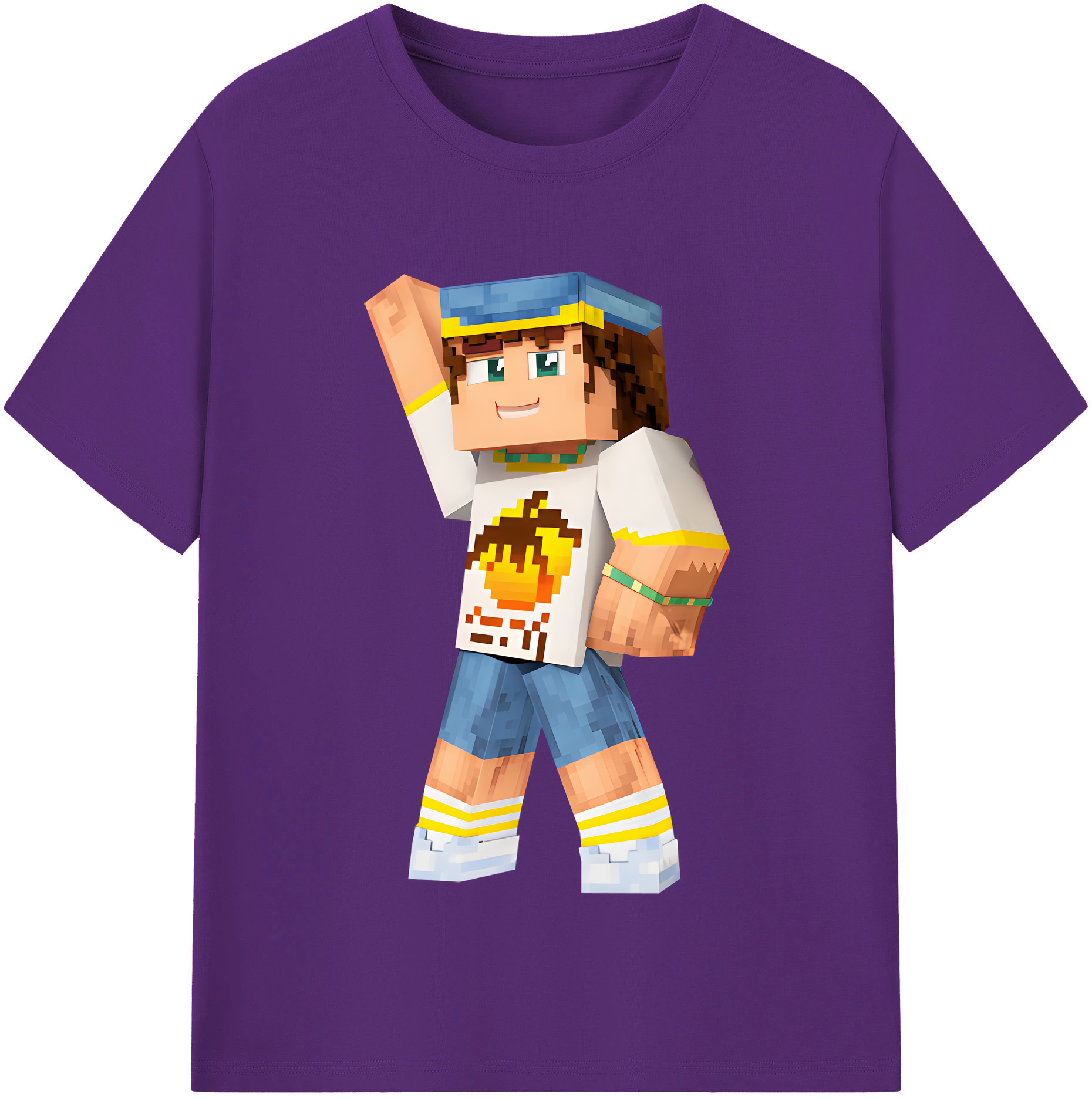 （画像用） マインクラフト ブロックの世界 Minecraft MC Block world 綿100％半袖Tシャツ（フロントプリント）