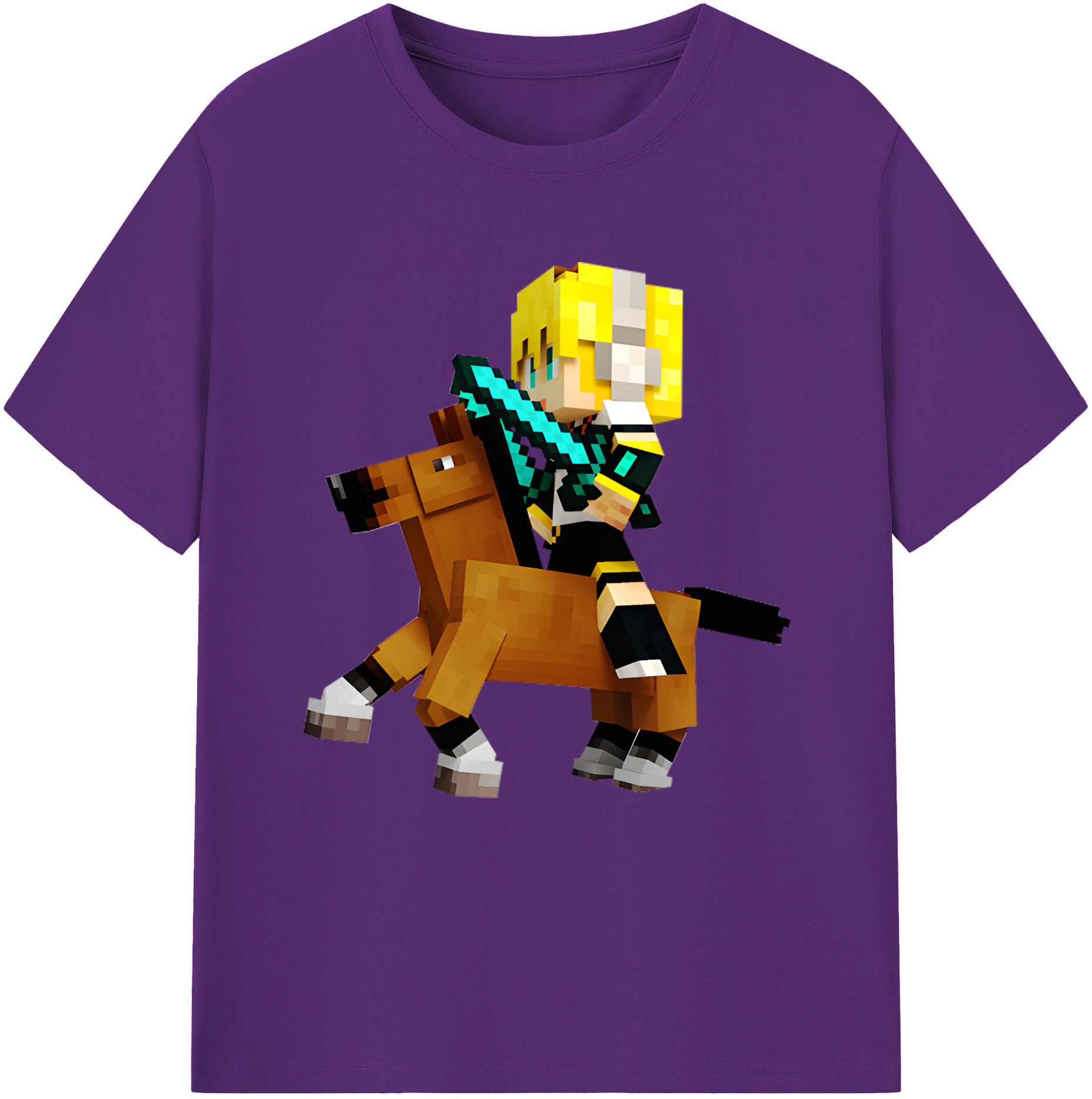 （画像用） マインクラフト ブロックの世界 Minecraft MC Block world 綿100％半袖Tシャツ（フロントプリント）